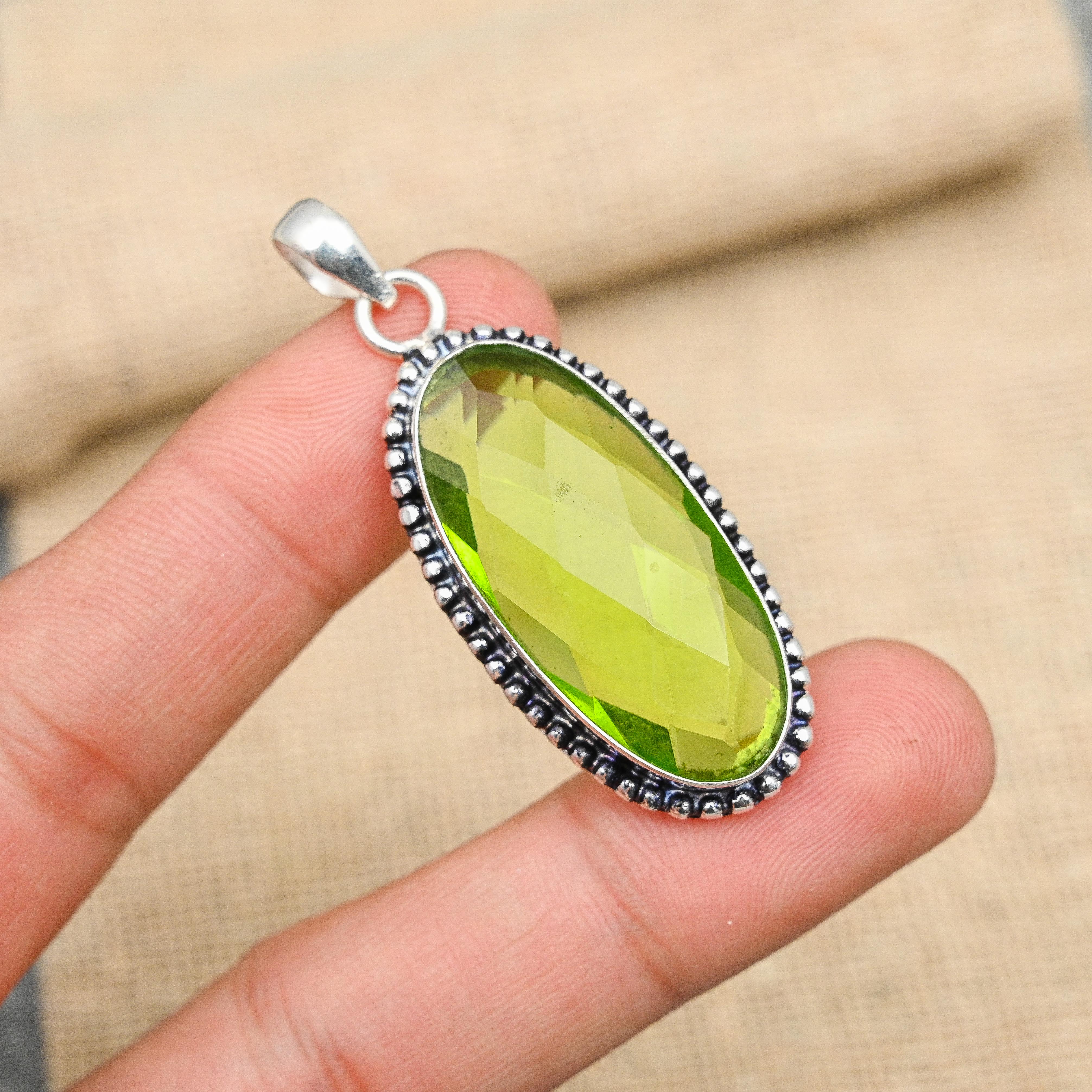 Bracelet En Argent Sterling 925 Avec Péridots - Réglable, Fait Main En Inde, Neuf Sans Emballage