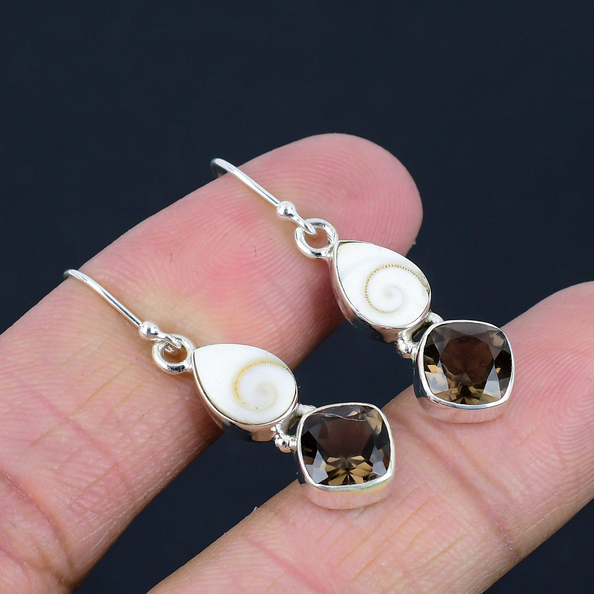Natural Shiva Eye Smoky Quartz Gemstone Earrings, 925 Sterling Silver, Handmade Dangle Drop Earrings Jewelry Gift For Valentine's Day