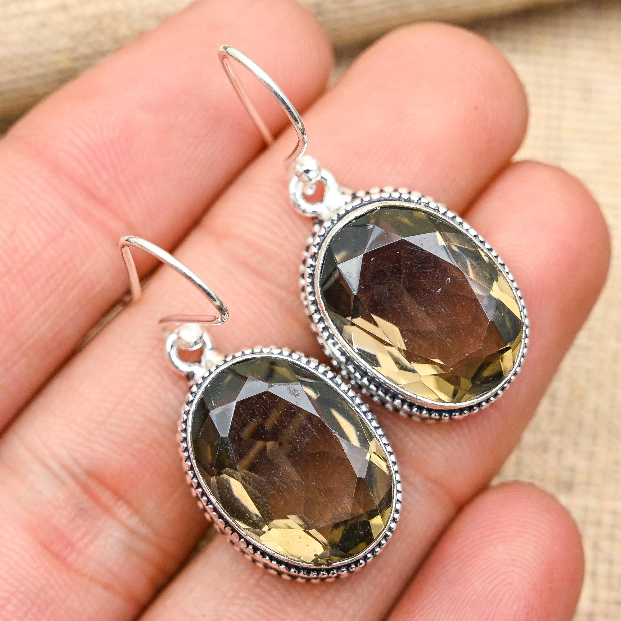 Ravishing Smoky Topaz Gemstone Handmade 925 Solid Sterling Silver Jewelry Earrings For Her
