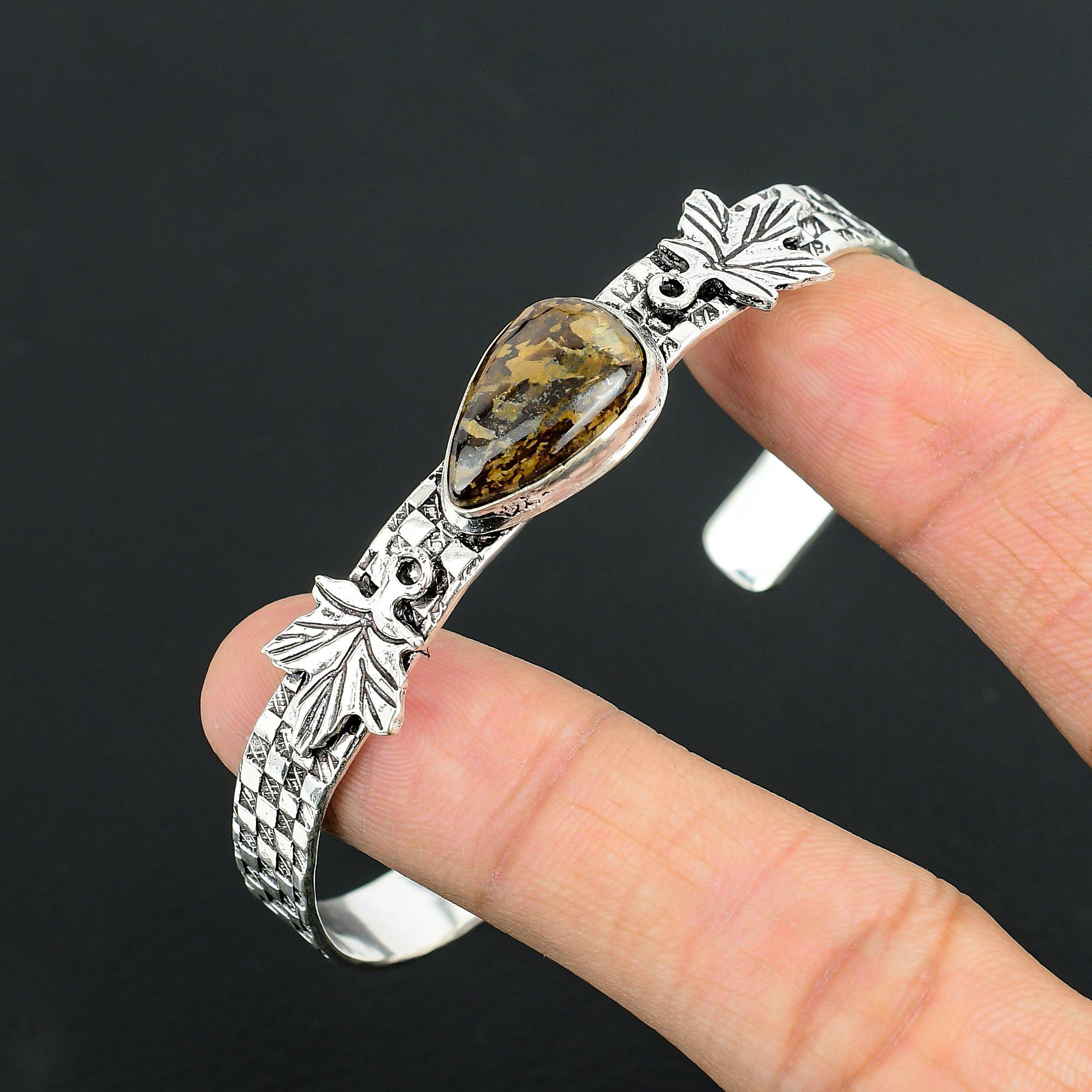 Natürlicher Bronzit Edelstein Armreif Verstellbar 925 Sterling Silber Für Damen