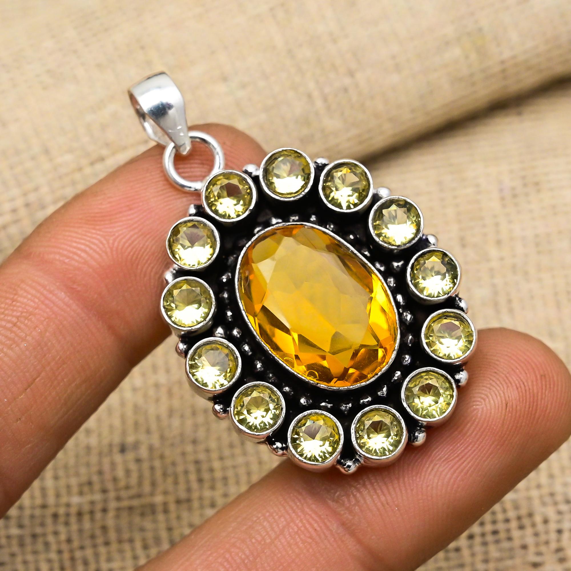 Citrine Gemstone 925 Sterling Silver Handmade Wedding Pendant Jewelry For Thanksgiving