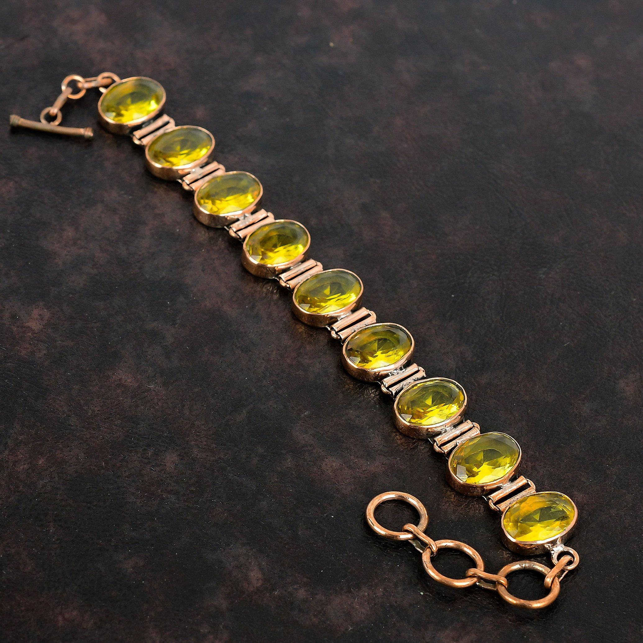 Faceted Citrine Bracelet Copper Bracelet Adjustable Chain Bracelet Handmade Bracelet Gemstone Copper Jewelry Designer Bracelet Gifts For Him