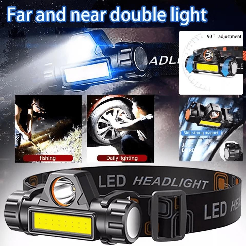 Mini Rechargeable LED Headlamp with COB and XPE Waterproof Magnetic Lightweight Head Flashlight, Adjustable for Camping, Fishing, Hiking, Outdoor Use