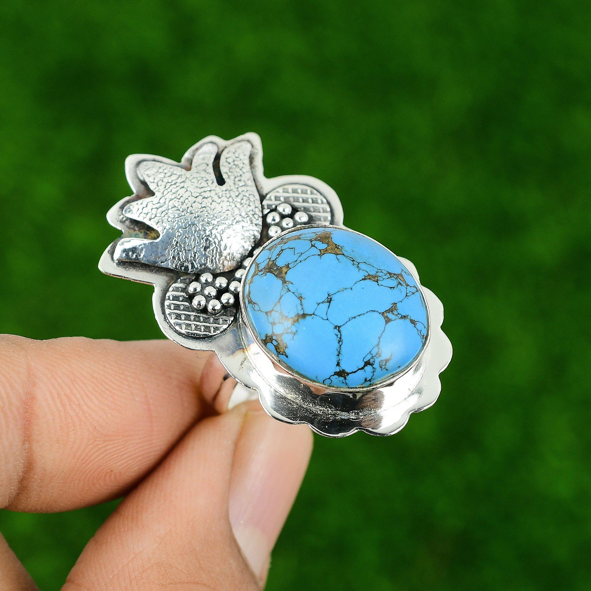 Sterling Silver Oval Natural Tibetan Turquoise Promise Stackable Ring Jewelry