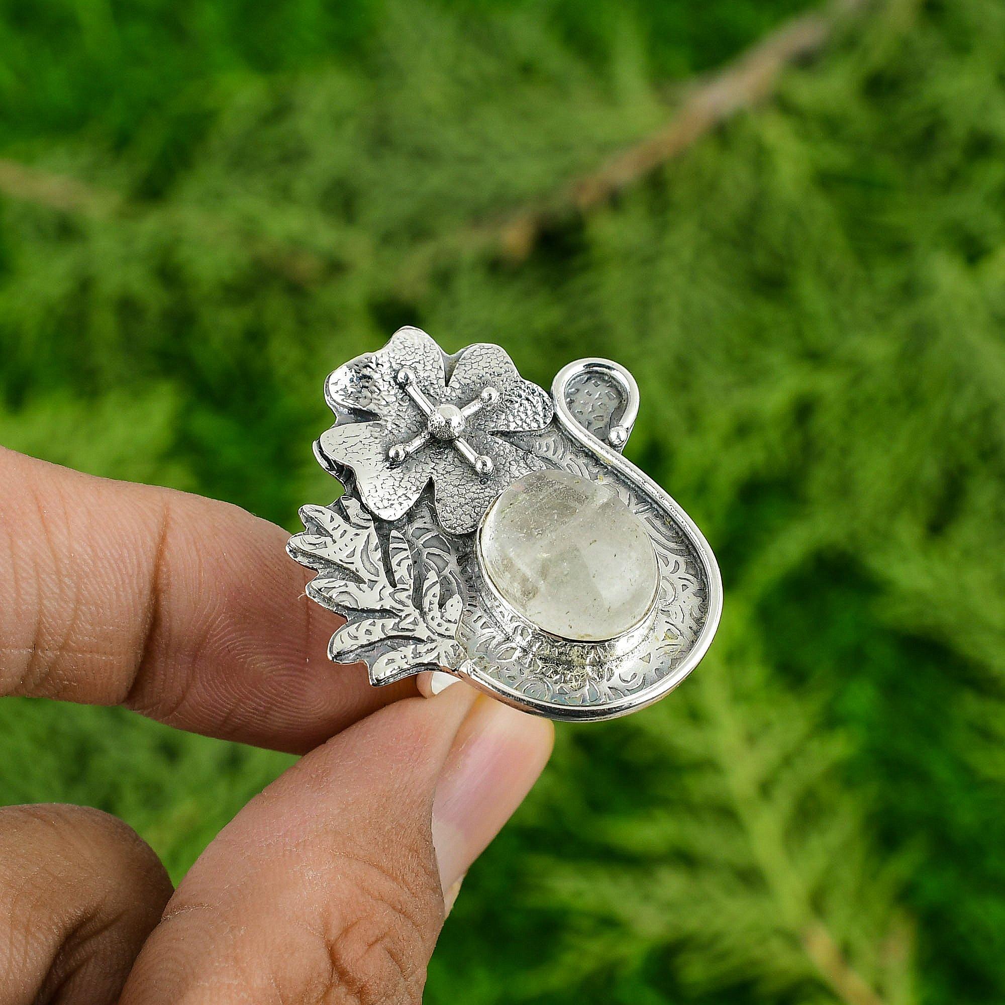 925 Sterling Silver Natural Golden Rutile Flower Sister Solitaire Ring Jewelry