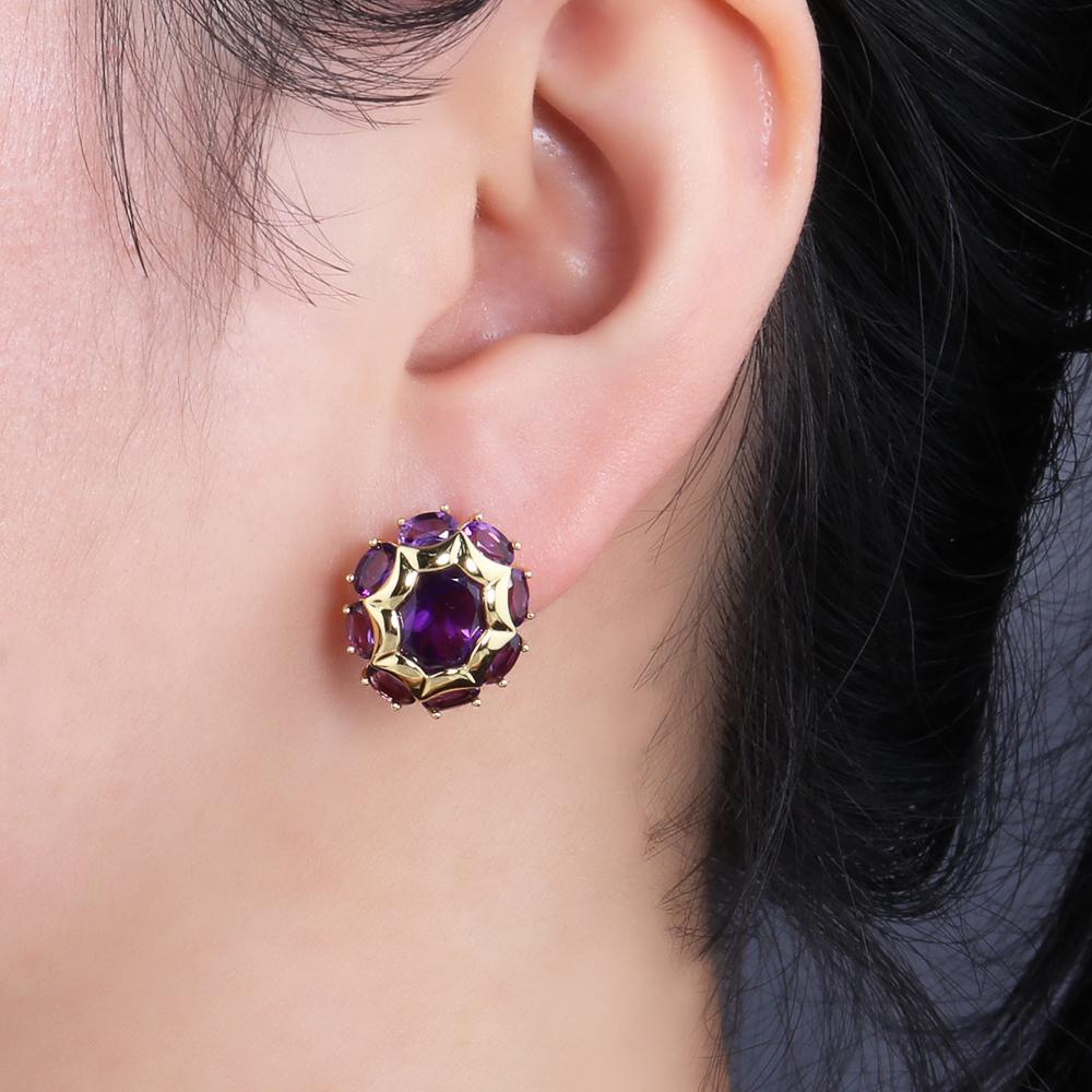 Luxury Natural African Amethyst Gemstone Yellow Earrings for Women 925 Sterling Silver Stylish Elegant Fine Jewelry Anniversary Gift
