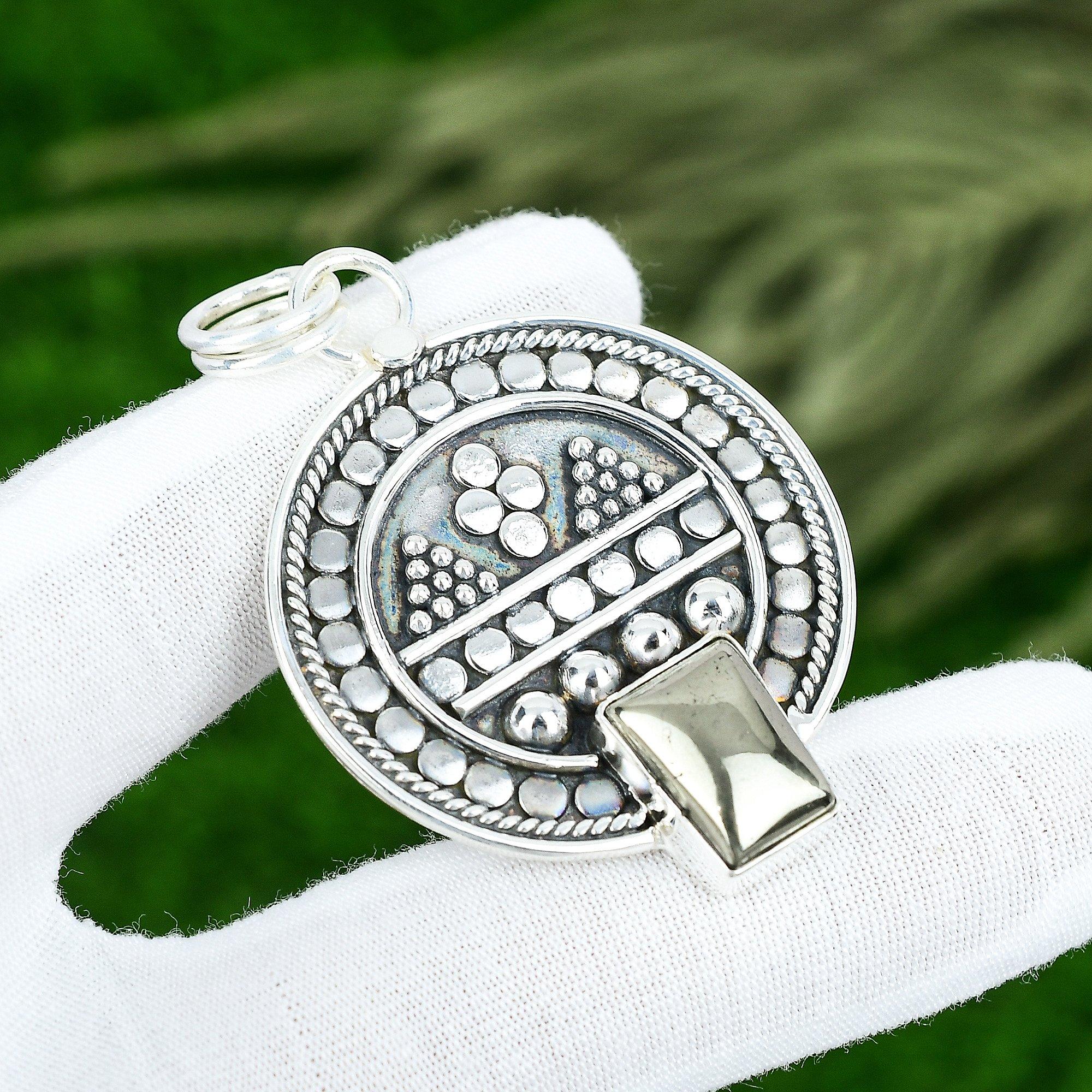 Memorial Day Deal Sterling Silver Radiant Pyrite Stone Handmade Pendant Jewelry