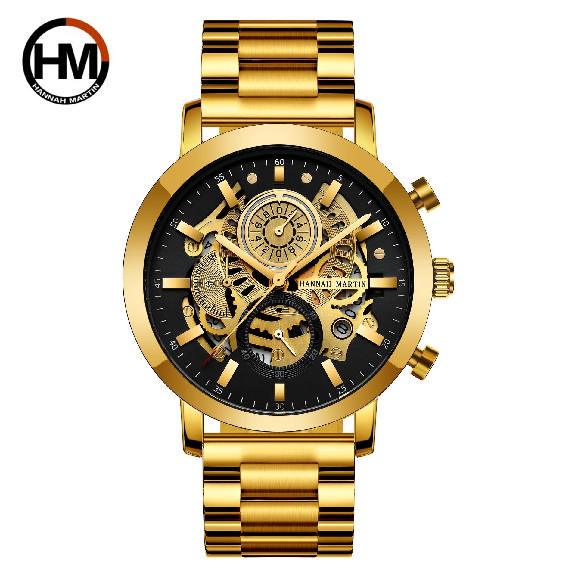 CRRJU Orologio Uomo Cronografo - Acciaio Inox Nero 316L - Movimento Giapponese - Impermeabile 3 ATM - Con Scatola Regalo