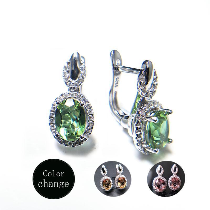 Bolaijewelry Zultanite Clasp Earring 925 Sterling Silver Created Color Change Gemstone Fine Jewelry for Women Gift
