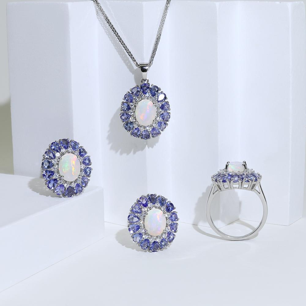 Natural Opal clasp Earring real tanzanite 925 Sterling Silver Women's luxury Birthday Holiday Gift fine Jewelry