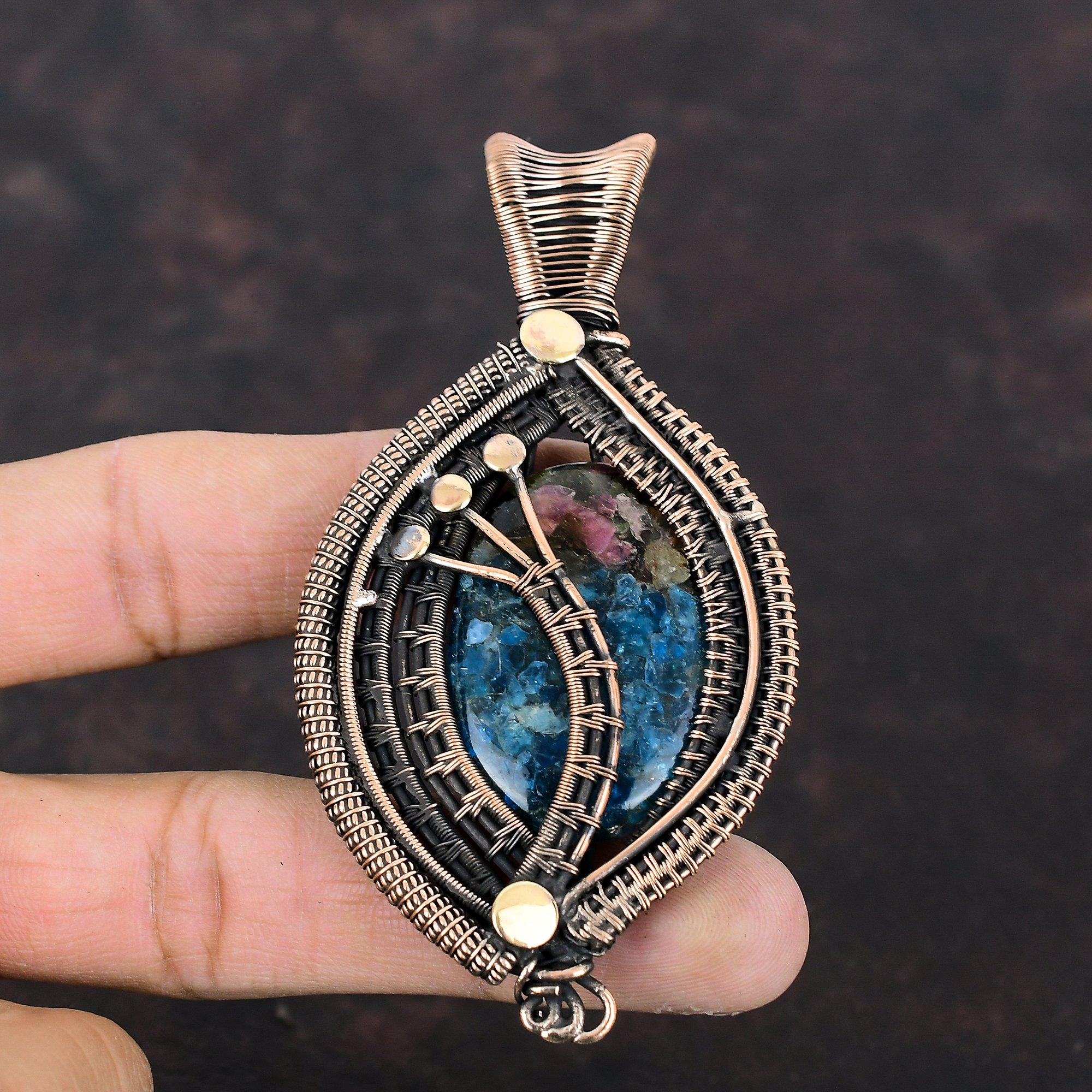 Watermelon Tourmaline Pendant Copper Wire Wrapped Pendant Antique Jewelry Handmade Natural Gemstone Pendant Copper Wire Jewelry Gift For Her