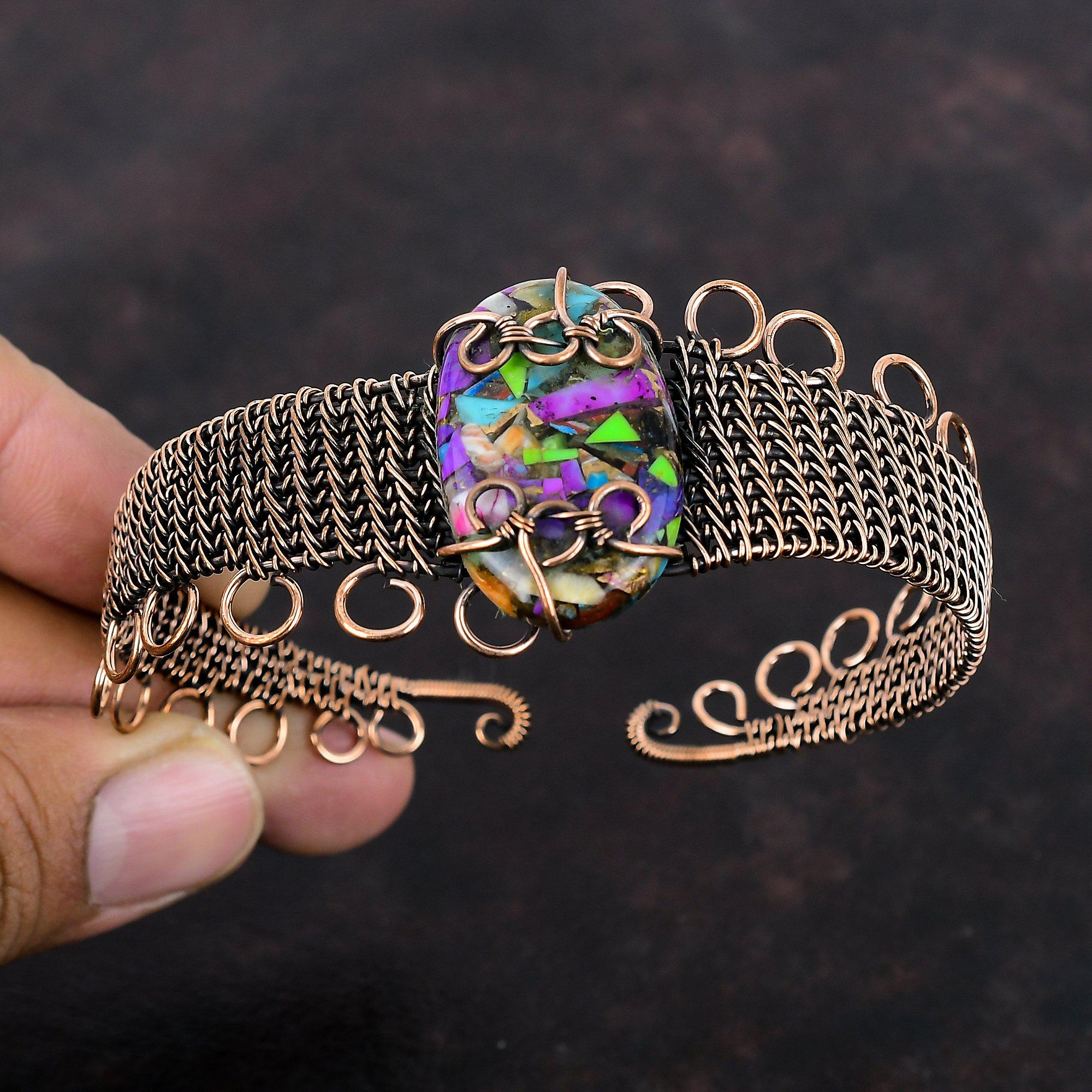 Fiesta Kingman Türkis Armreif Kupferdraht umwickelt Verstellbares Manschettenarmband Multi Kupfer Türkis Manschette Handgefertigter Edelsteinschmuck Zum Geschenk