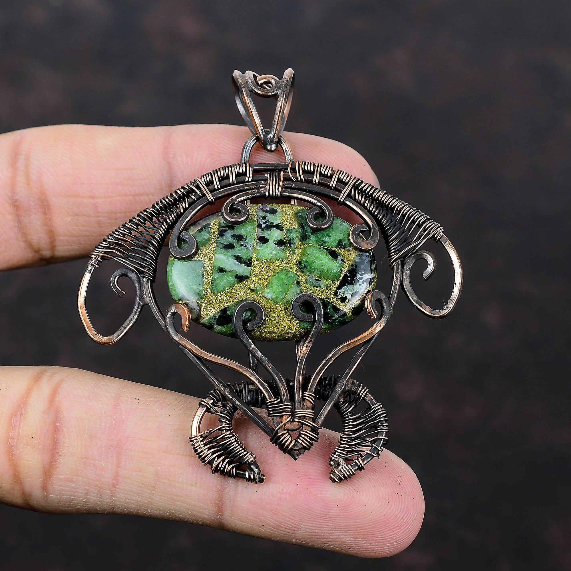 Copper Ruby Zoisite Pendant Copper Wire Wrapped Gemstone Pendant Handmade Copper Jewelry Tortoise Pendant Wire Wrapped Jewelry Gift For Mom