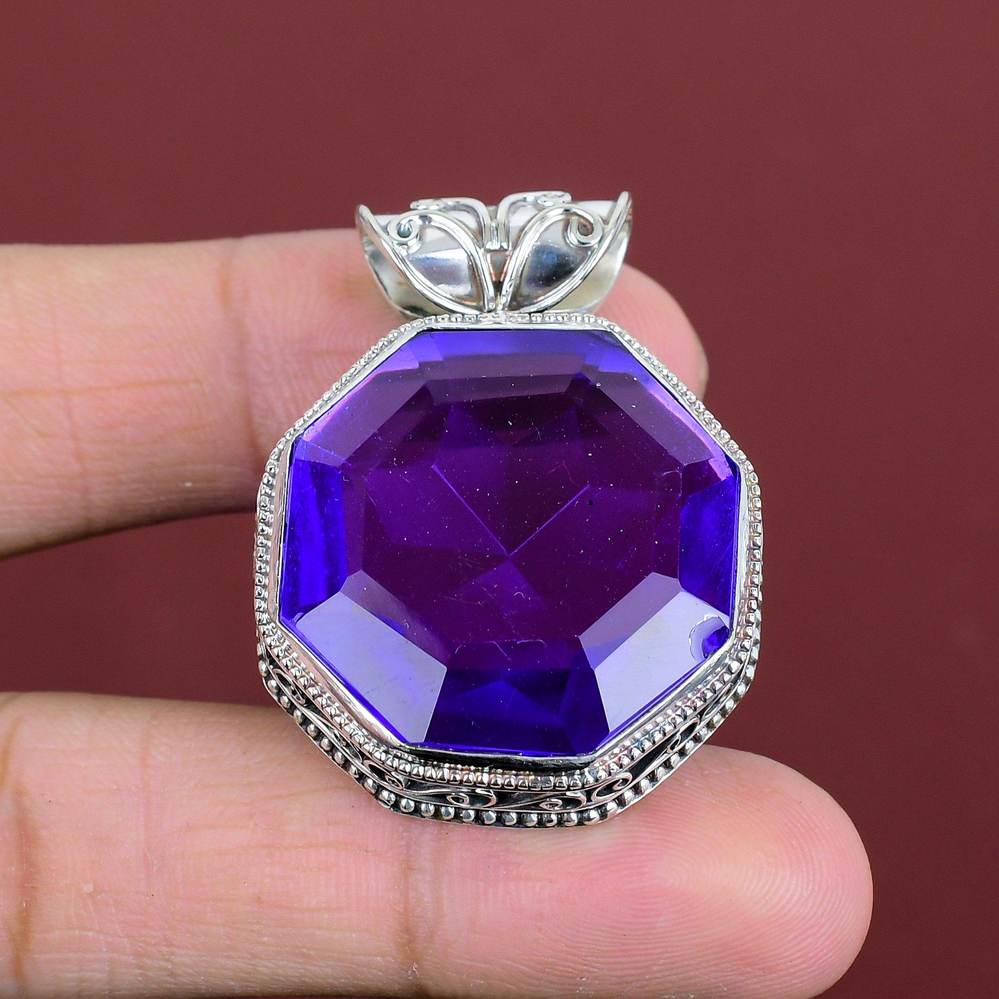 Faceted African Amethyst Pendant Vintage Design Pendant 925 Sterling Silver Pendant Handmade Jewelry Real Gemstone Pendant Engagement Gifts