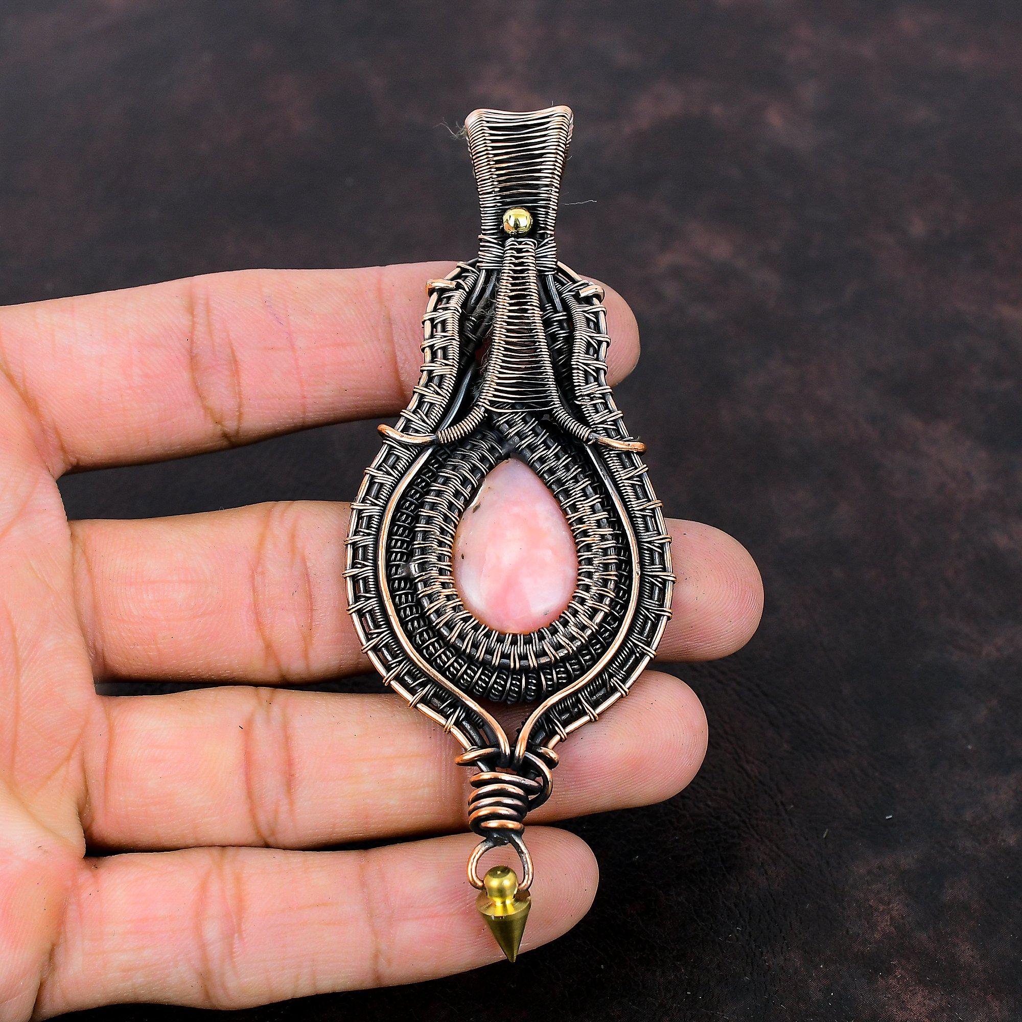 Pink Opal Pendant Copper Wire Wrapped Pendant Pink Opal Jewelry Natural Gemstone Pendant Handmade Pendant Dainty Copper Jewelry Gift For Her