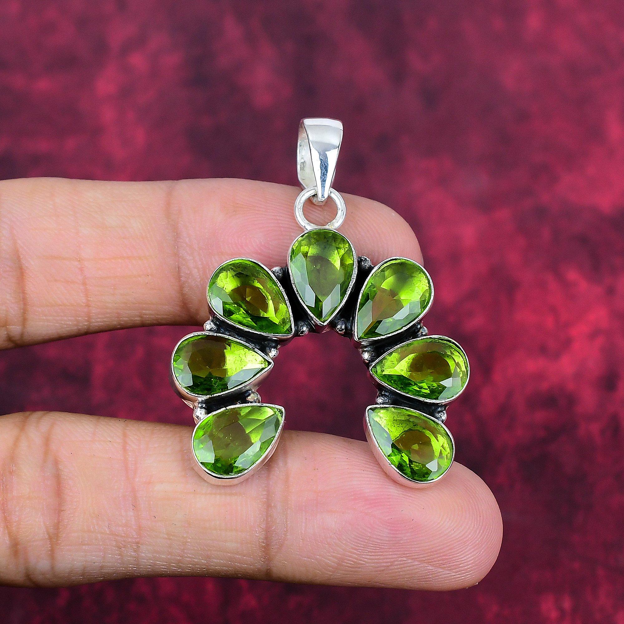 Peridot anheng edelstenssmykker, 925 solid sterling sølv anheng, håndlagde smykker fødselsstein anheng, gave til ham