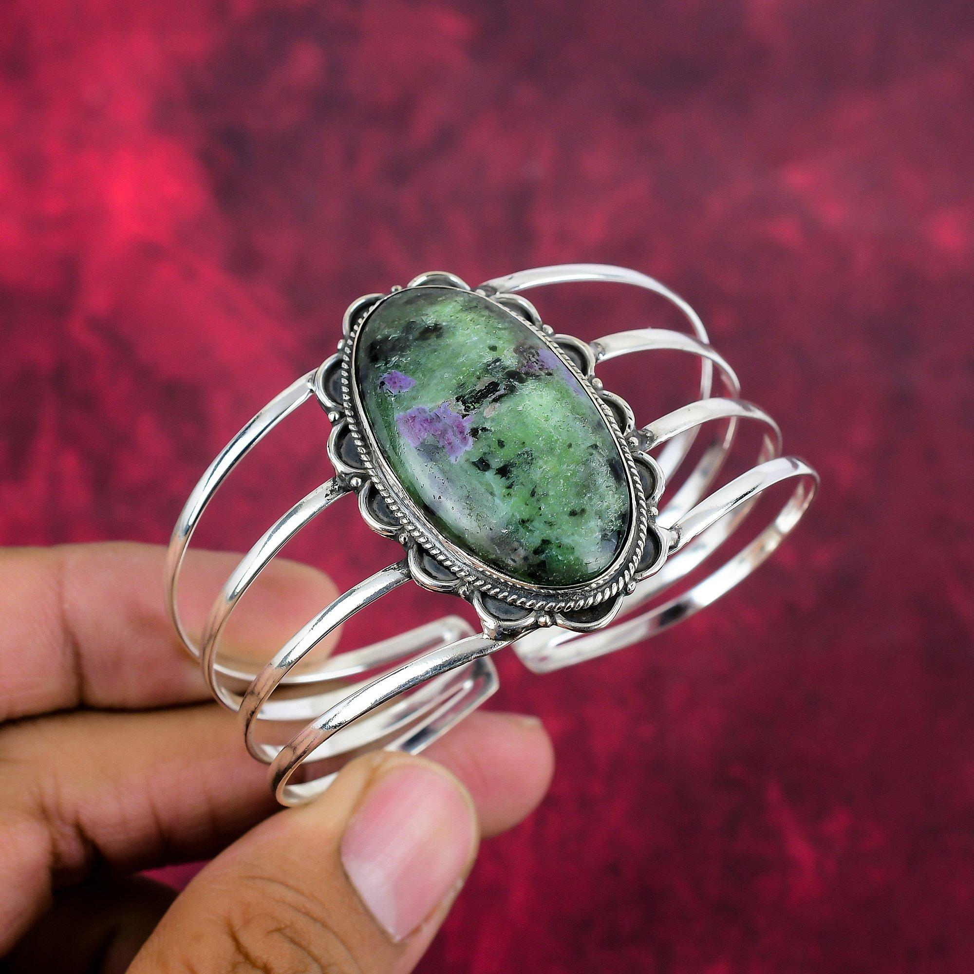 Ruby Zoisite Bangle Gemstone Jewelry, 925 Solid Sterling Silver Handmade Bangle, Latest Design Cuff Jewelry