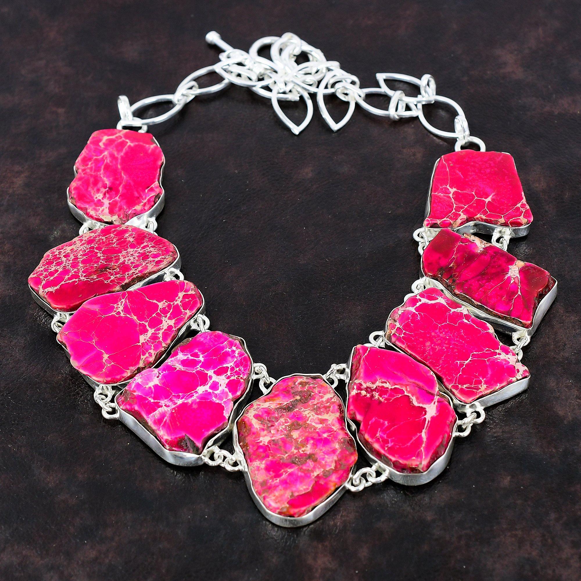 Pink Sea Sediment Jasper Necklace Genuine Gemstone Handmade Necklace 925 Sterling Silver Necklace Adjustable Chain Necklace Gift For Mother