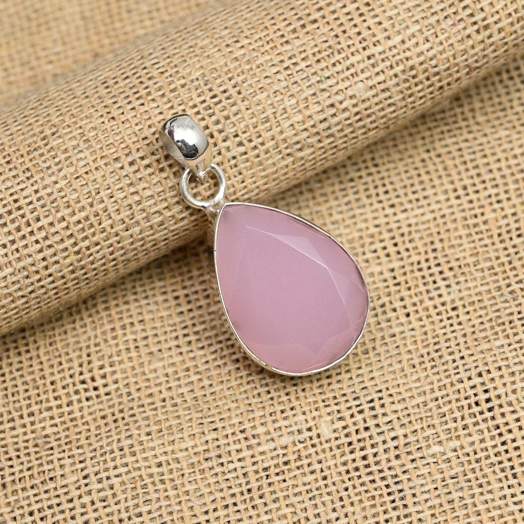 Pink Chalcedony Gemstone 925 Sterling Silver Handmade Lovely Jewelry Pendant For Women