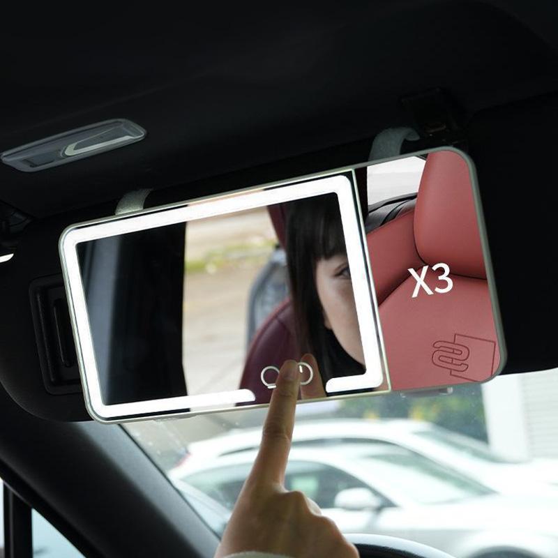 HD Car Mirror for Sun Visor Large Touchscreen with 3X Magnifying Vanity Mirror 3 Color Light Adjustable Interior Rearview Mirror