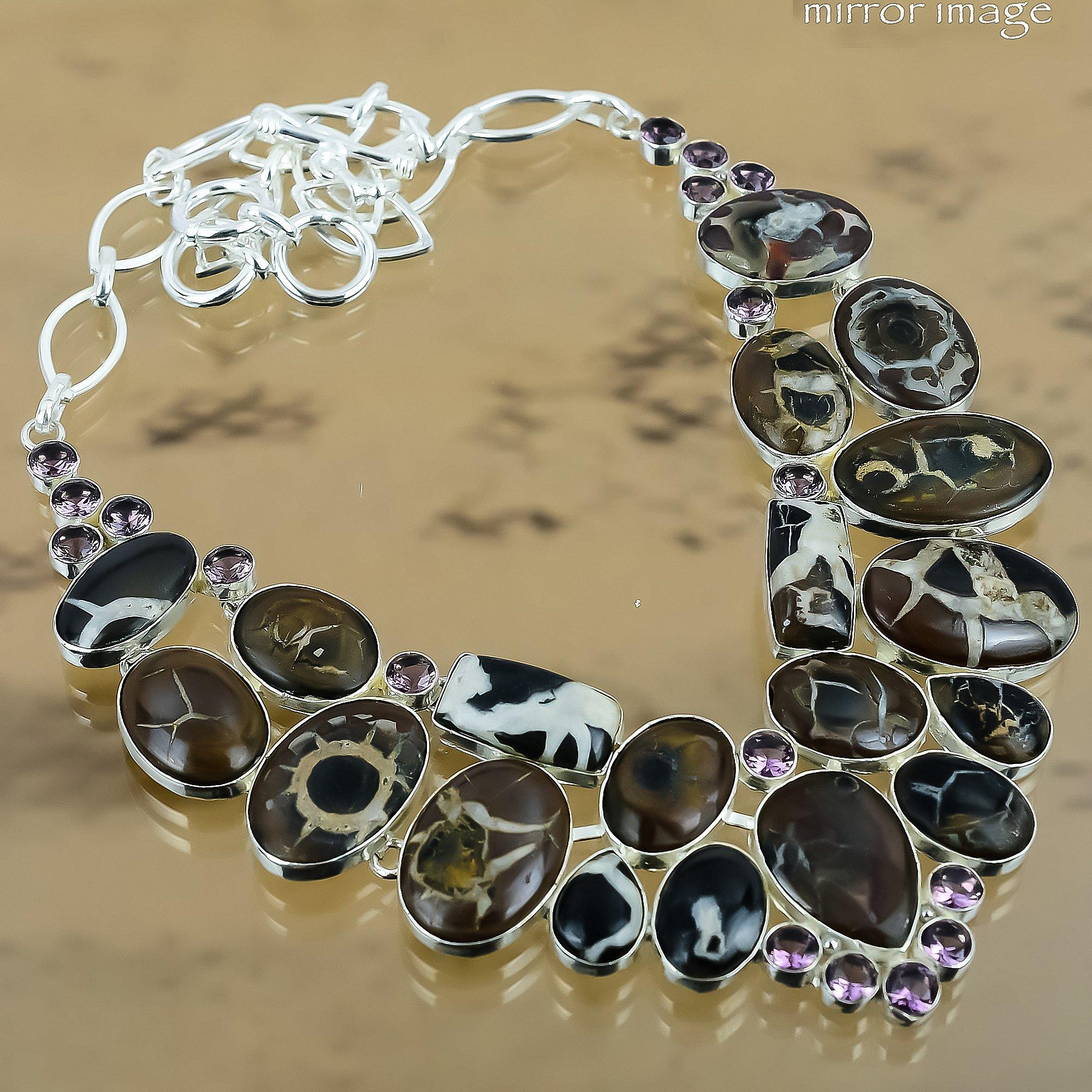 Chain Adjustable Necklace 925 Silver Natural Moroccan Mud Crack Fossil