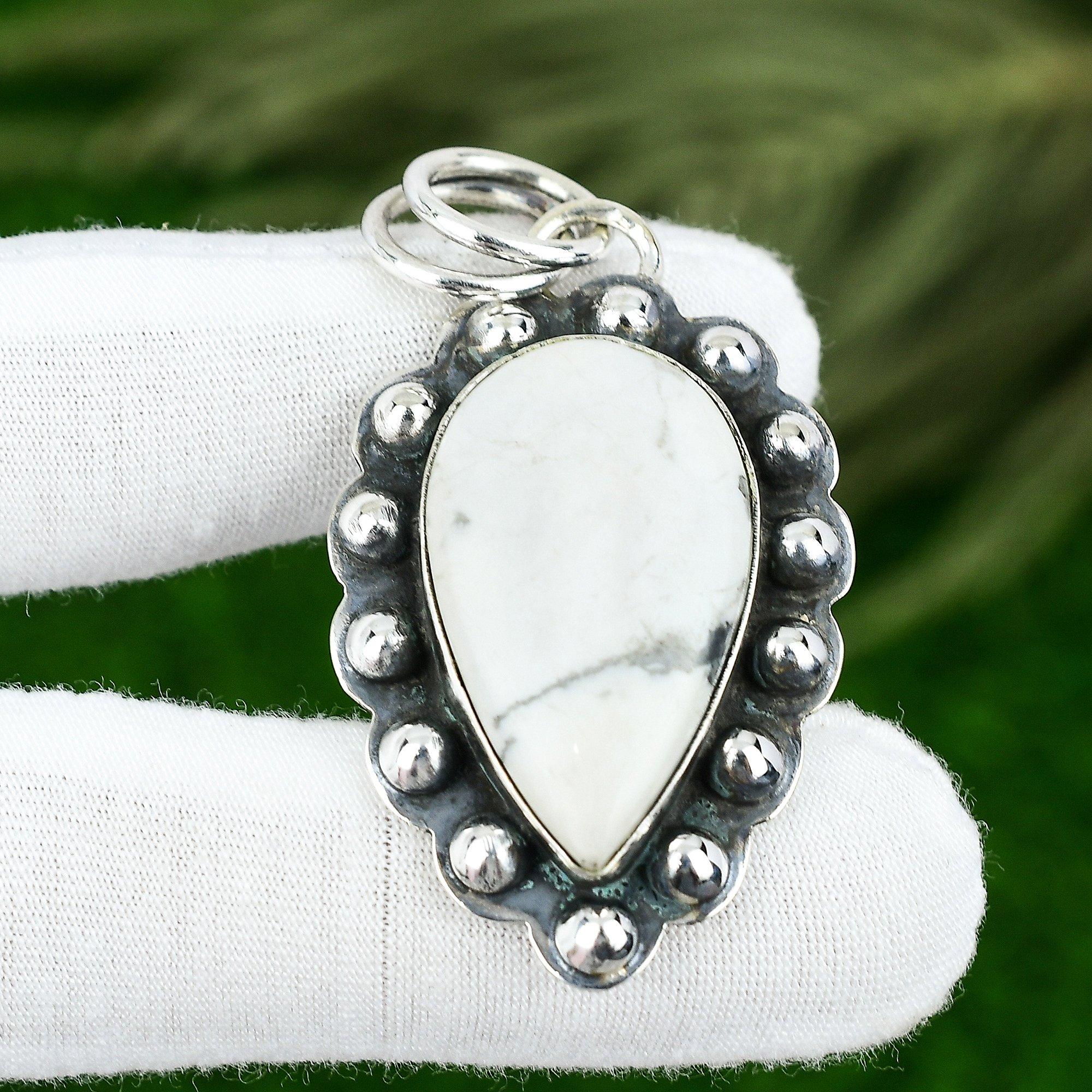 Sisters Day Deal Sterling Silver Howlite Stone Unique Bezel Wife Pendant Jewelry