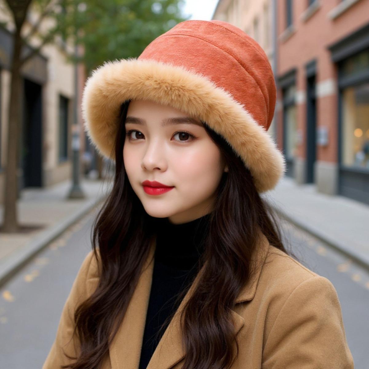 Plush Hat, Fisherman Hat, Female, Big Head Circumference, Ear Protection Hat, Toe Cap, Thick Cotton Hat