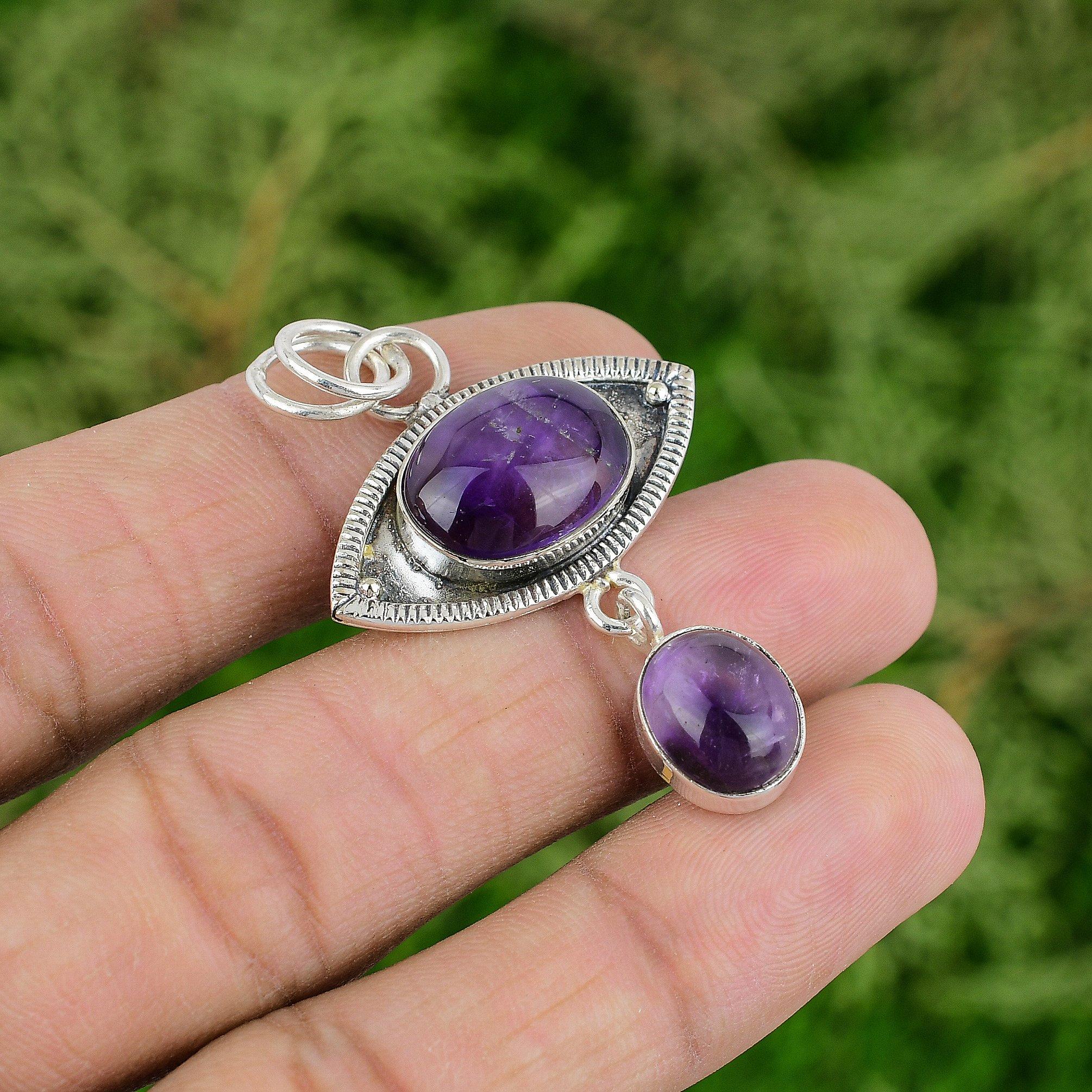 Natural African Amethyst Gemstone Jewelry 925 Sterling Silver Pendant For Women