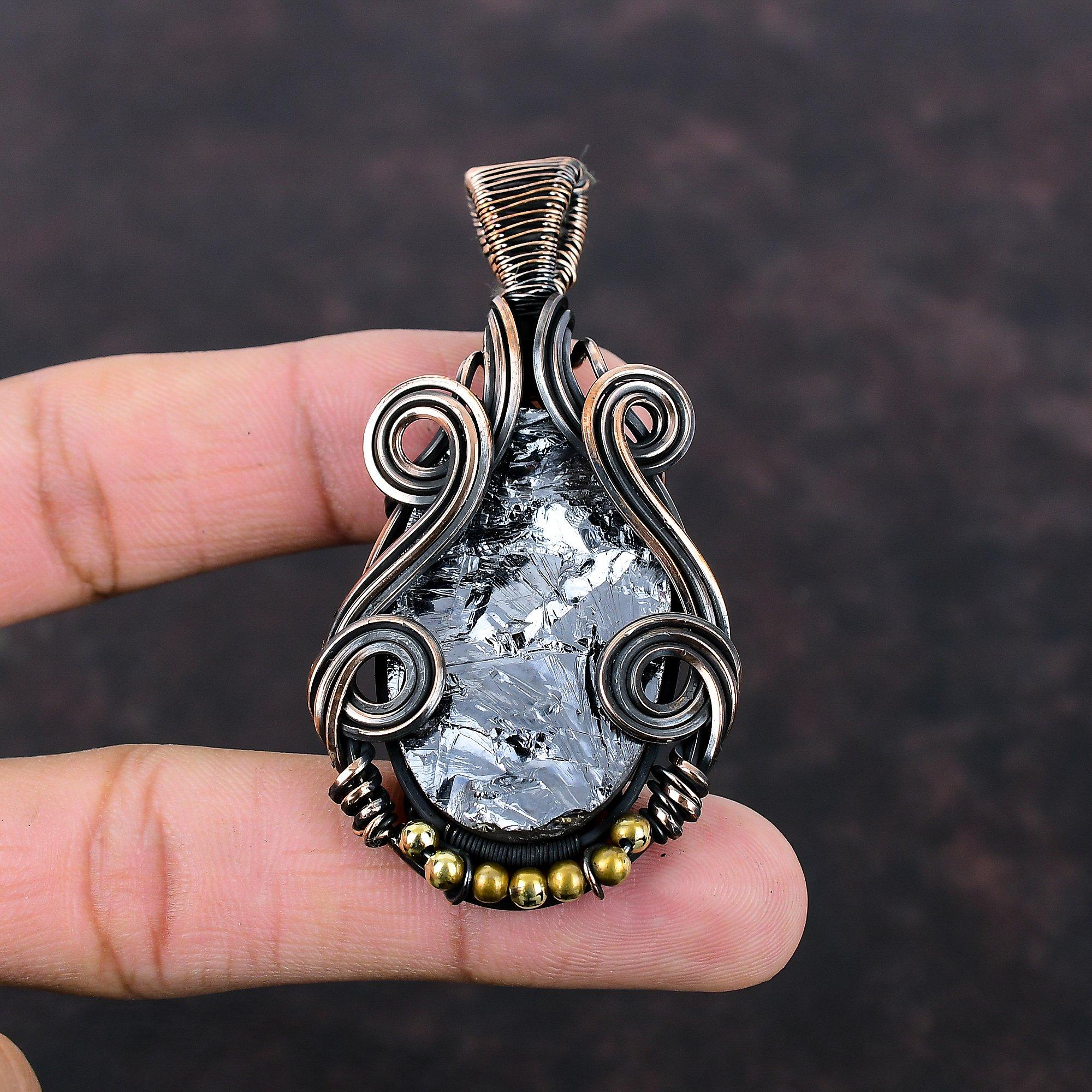 Shungite Rough Pendant Copper Wire Wrapped Pendant Shungite Jewelry Handmade Original Gemstone Pendant Designer Copper Jewelry Gift For Him