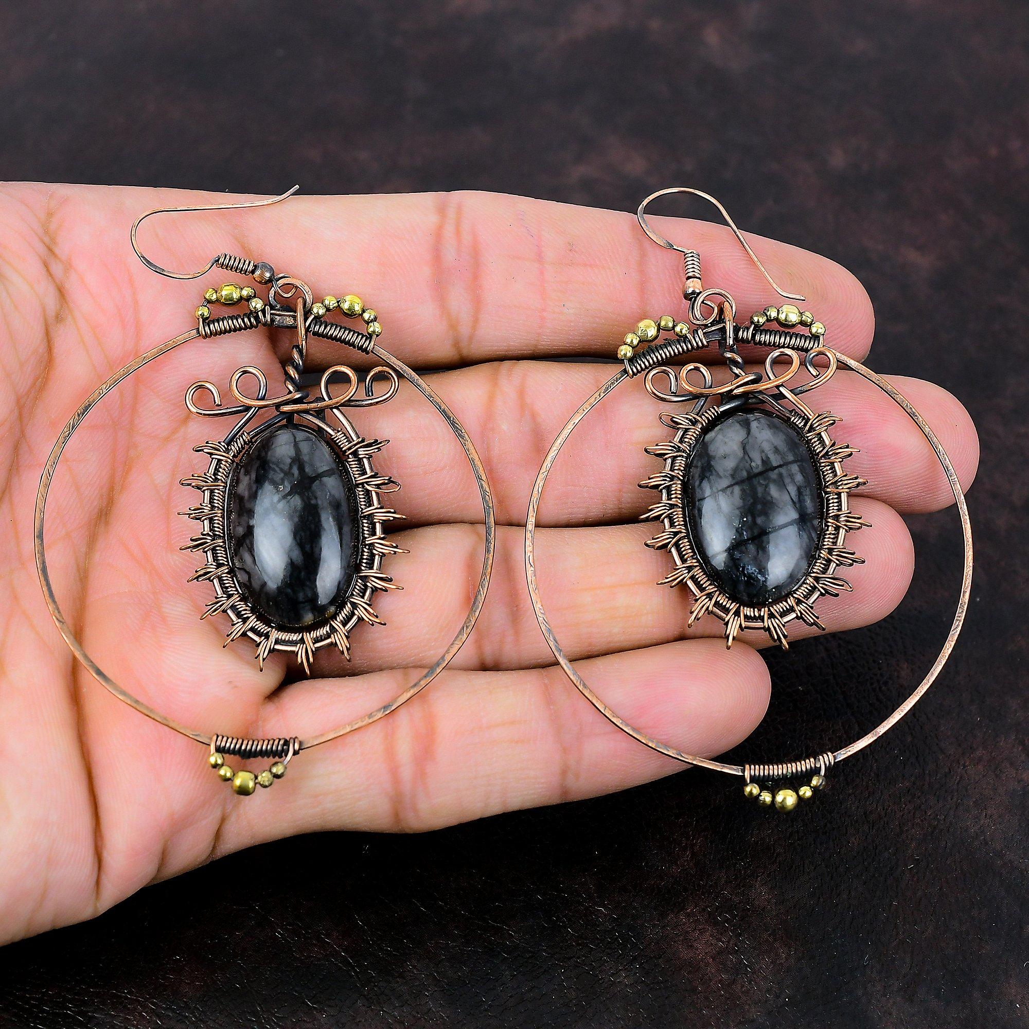 Picasso Jasper Earring Copper Wire Wrapped Earrings Gemstone Earring Copper Jewelry Dainty Earrings For Women Handmade Earring Gift For Mom
