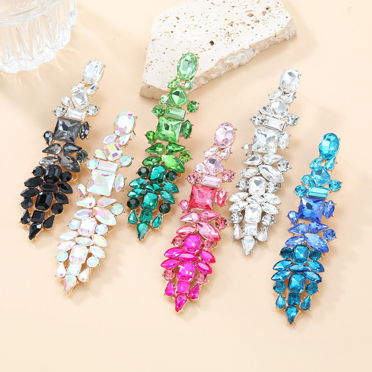 Rhinestone Dangle Earrings for Women Drop Statement Party Jewelry Accessories