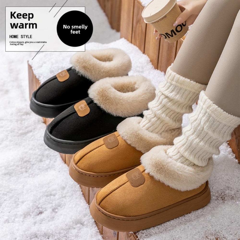 **Closed Heel Thick Sole Cotton Slippers Women Autumn Winter Indoor Wear-Resistant Soft Sole Warm Home Couple Snow Boots**