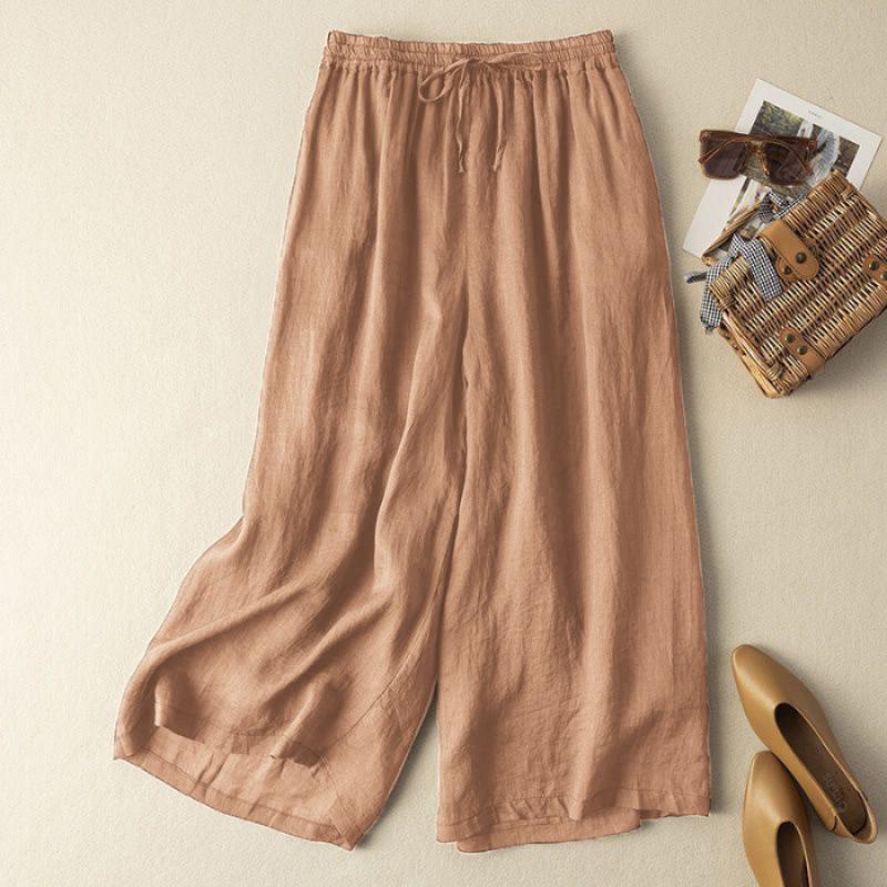 Women Spring Summer Chinese Style Cotton Linen Wide Leg Pants Retro Draped Loose Slim Casual Trousers
