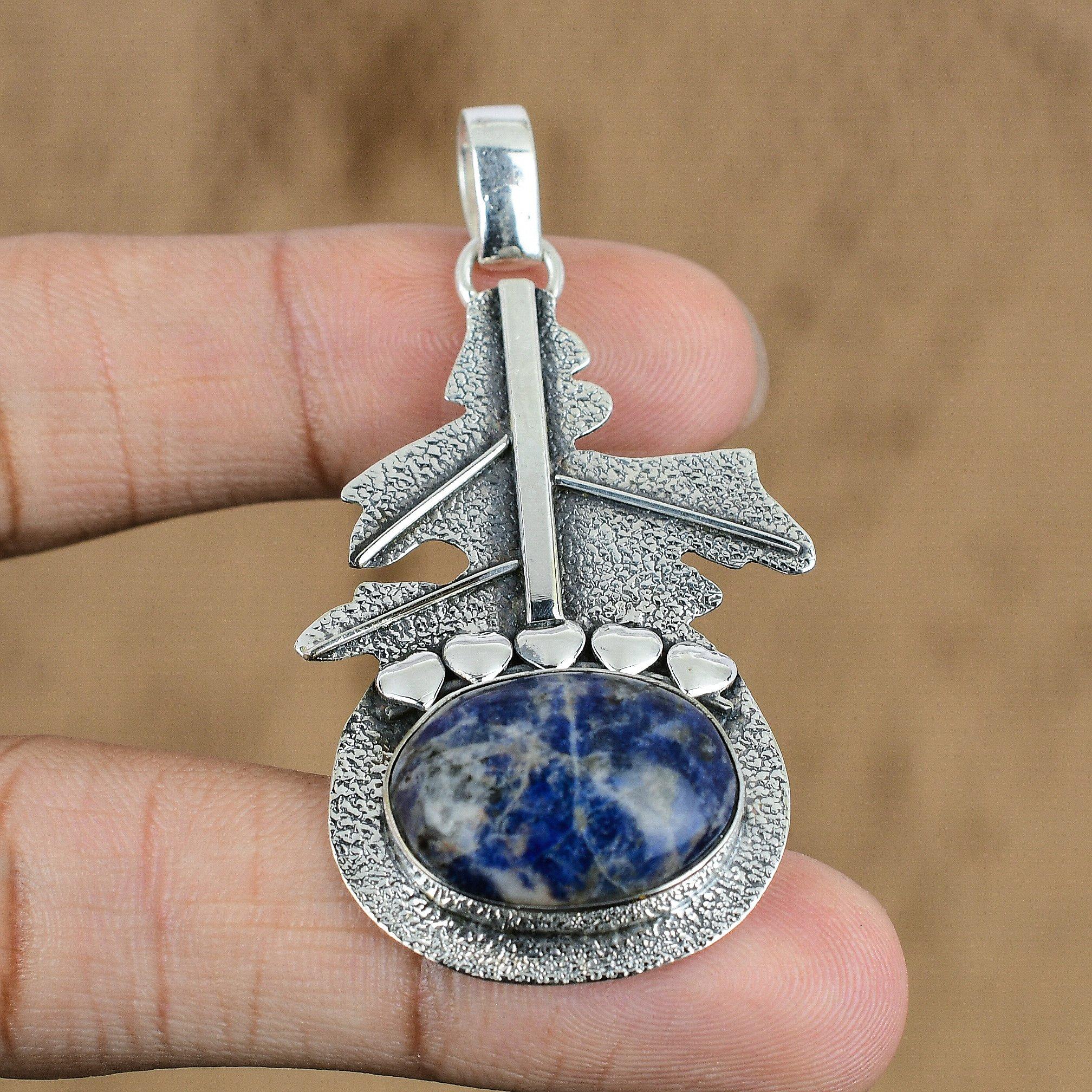 Easter Deal 925 Silver Sodalite Stone Art Deco Handmade Wedding Pendant Jewelry