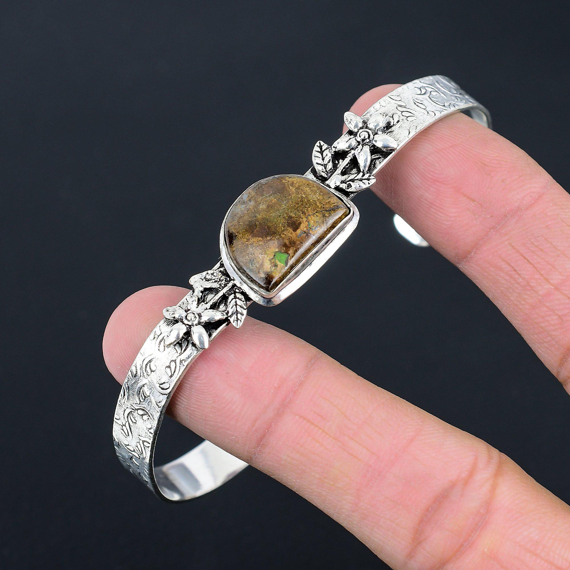 Mothers day Sale Boulder Opal Gemstone Wife Flower Handmade Bangle 925 Silver
