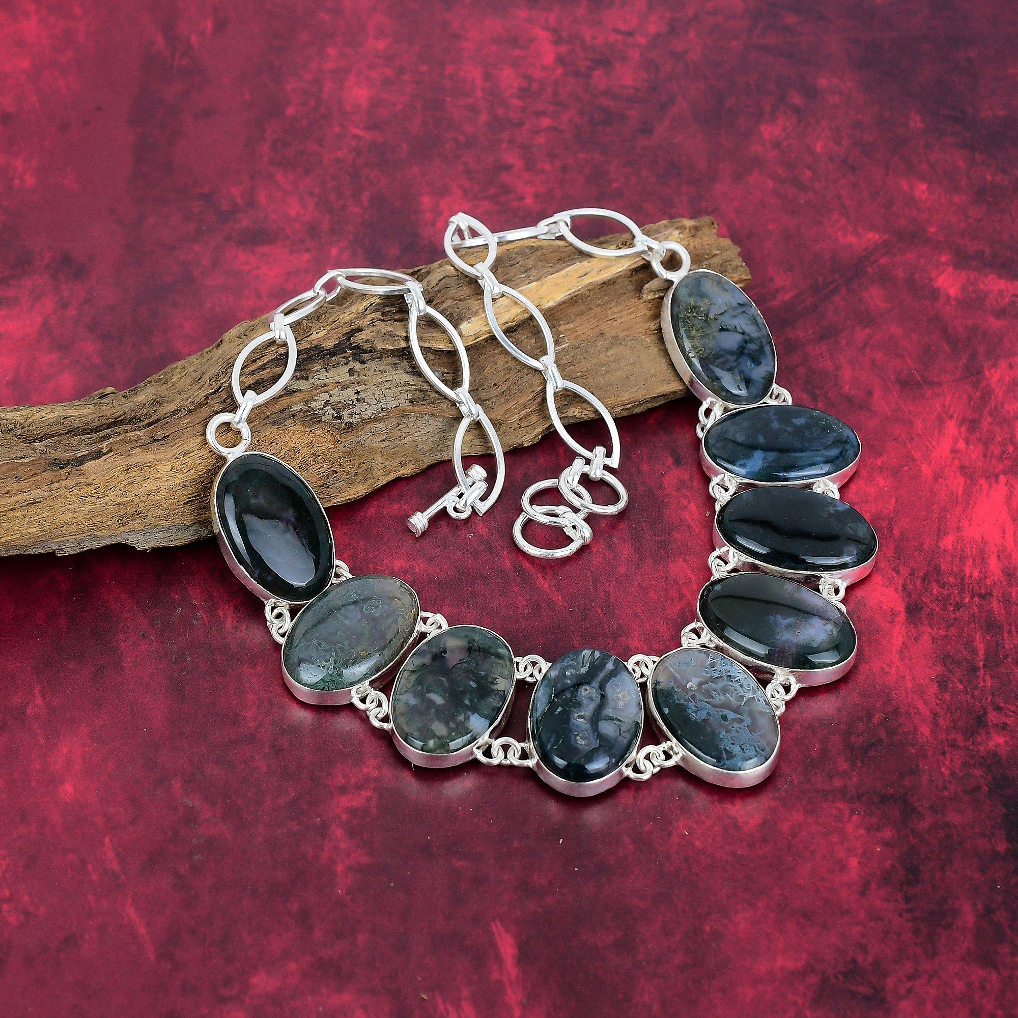 Mossagathalsband, Ädelstenssmycken 925 massivt sterlingsilverhalsband, Gåva till kvinnor Handgjort halsband