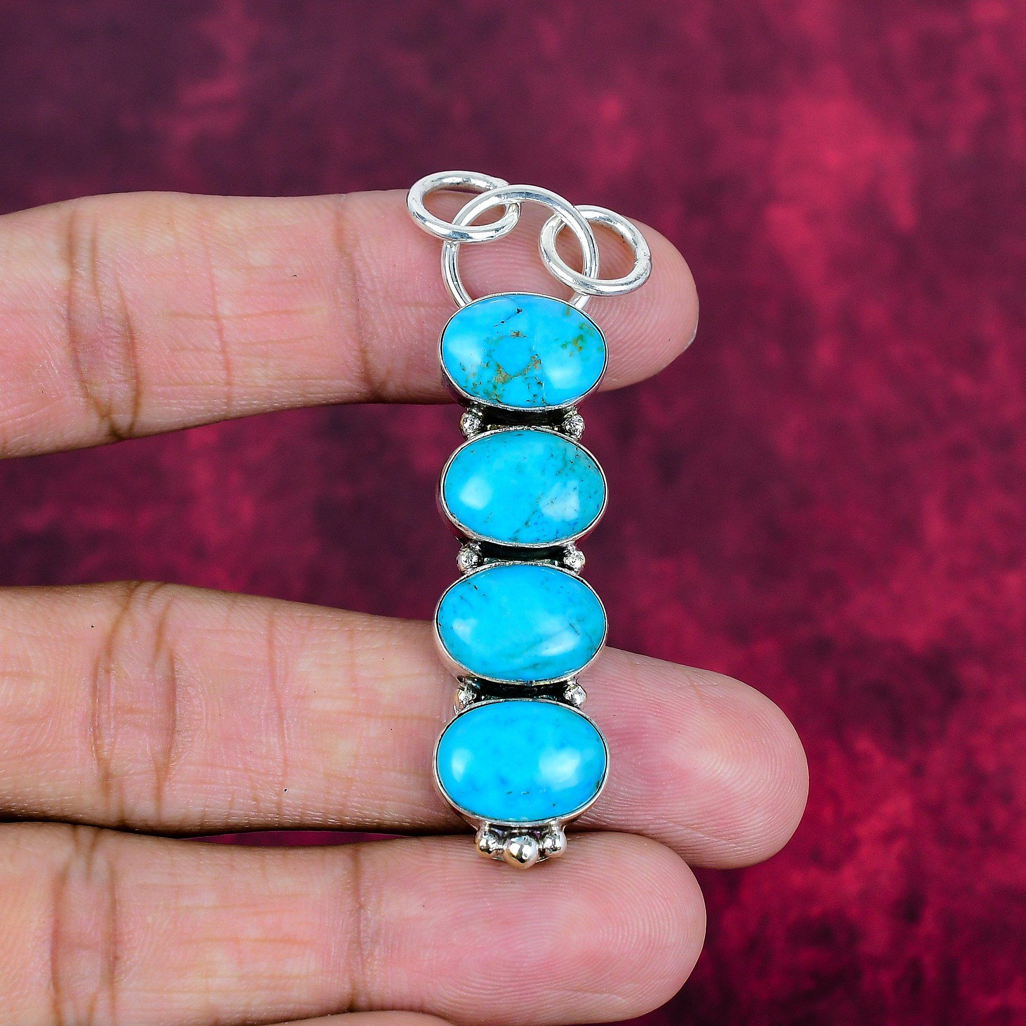 Pendentif en pierre précieuse turquoise bleue fait à la main, pendentif en argent sterling massif 925, pour cadeau de fiançailles