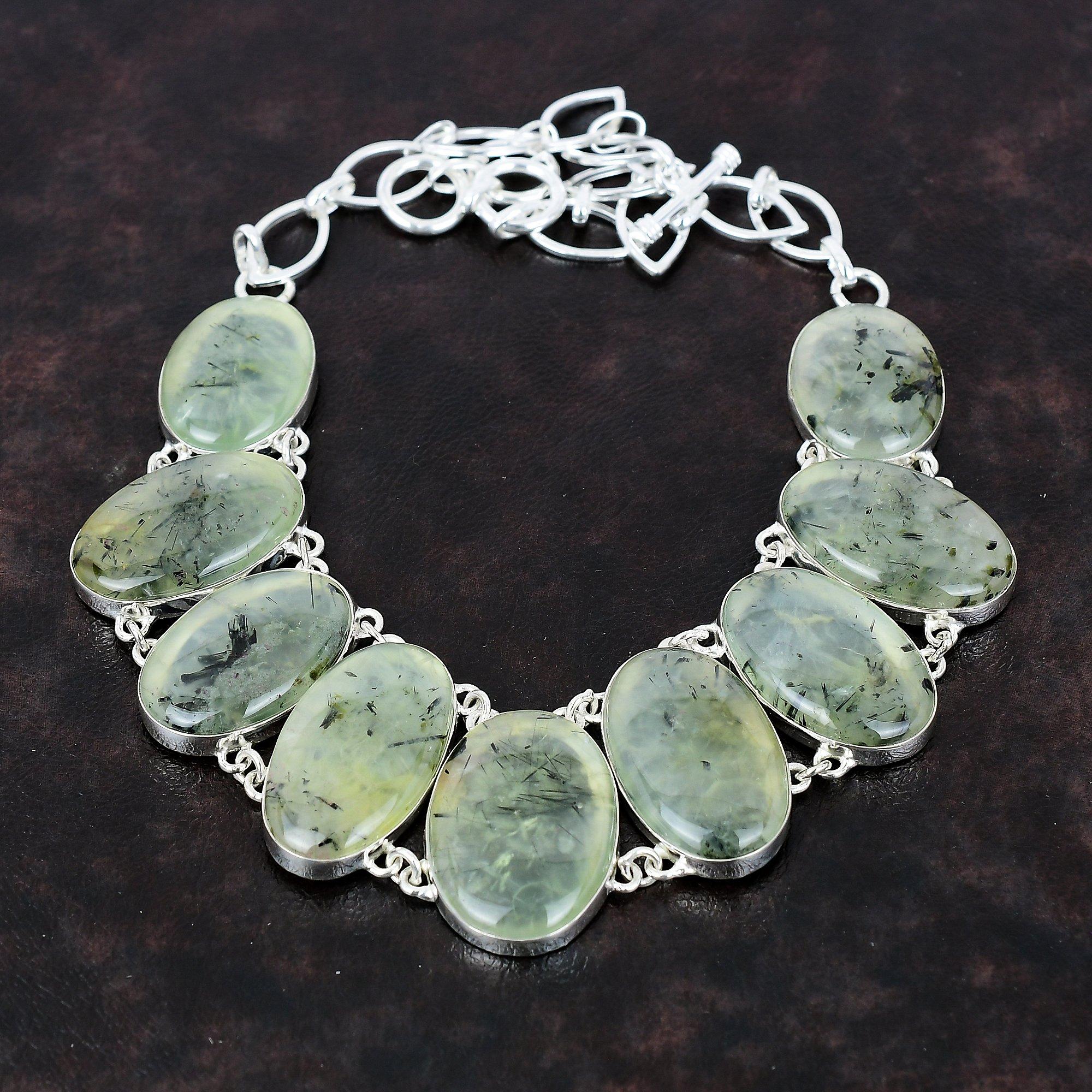 Moss Prehnite Necklace Original Gemstone Jewelry 925 Sterling Silver Necklace Adjustable Chain Necklace Handmade Boho Necklace Gift For Girl