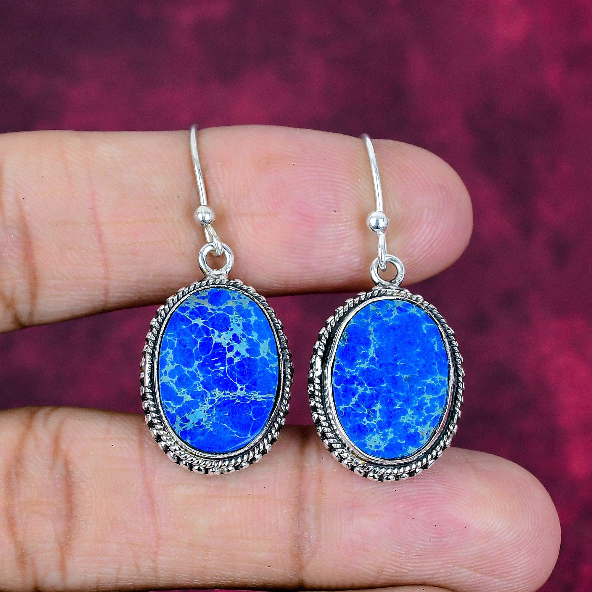 Blue Sea Sediment Earrings, Gemstone Jewelry, 925 Solid Sterling Silver Earrings, Gift For Women Handmade Earrings