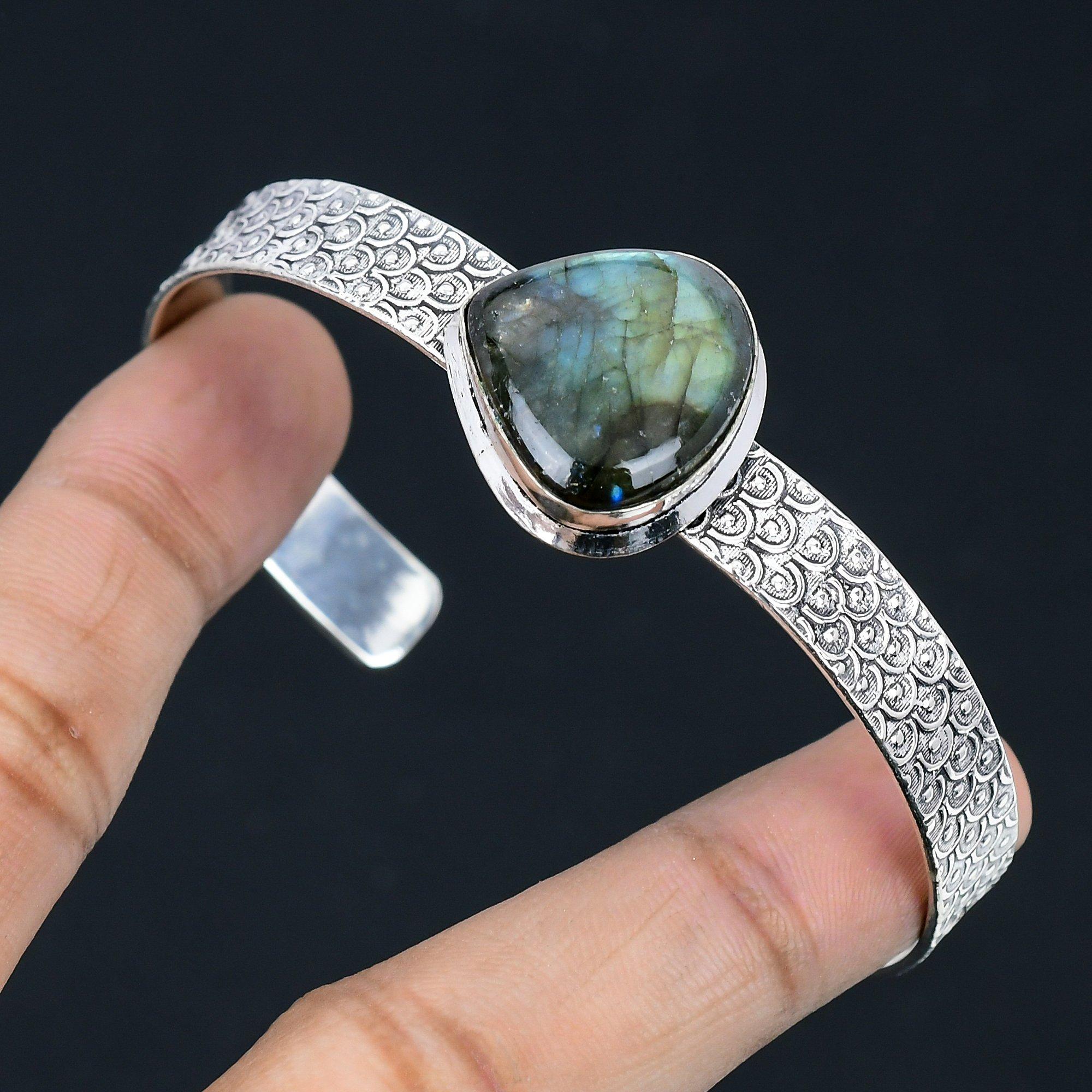 Mothers day Sale 925 Sterling Silver Labradorite Gemstone Wedding Bangle Jewelry