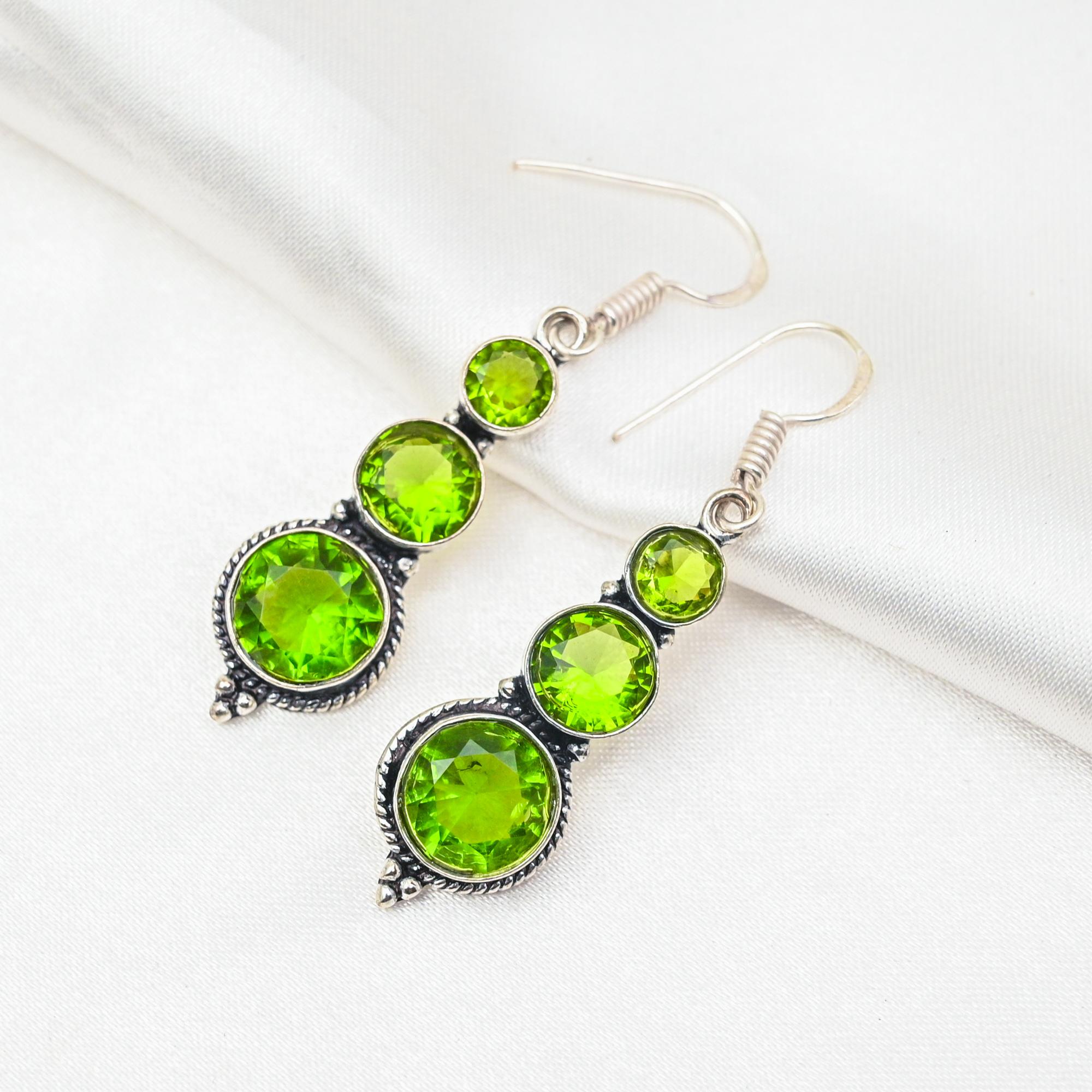 Peridot Earrings Gemstone Jewelry, 925 Solid Sterling Silver Earrings, Handmade Jewelry Birthstone Earrings, Gift For Him