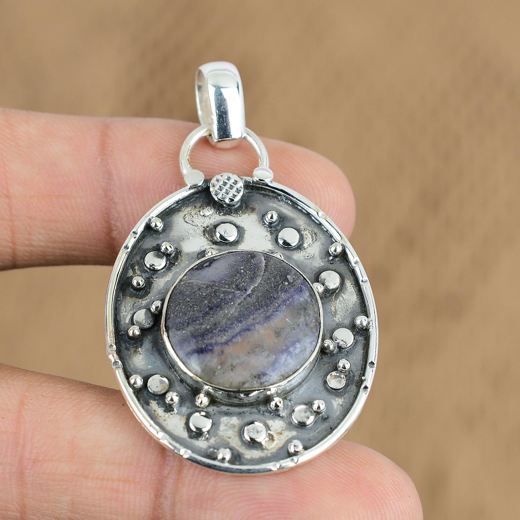 Mothers day Sale Round Natural Aventurine 925 Sterling Silver Birthday Pendant