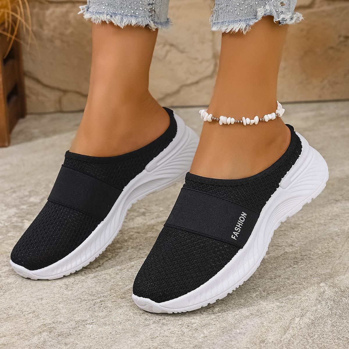 Women's Spring Summer Breathable Mule Shoes, Casual Slip On Half Drag Flat Daily Shoes