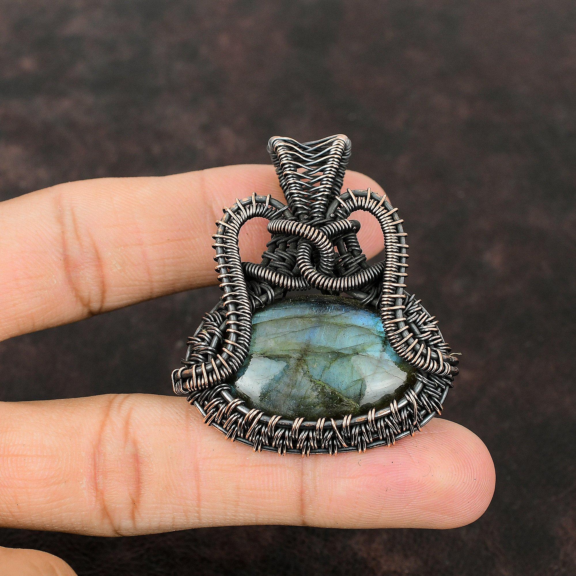 Labradorite Pendant Copper Wire Wrapped Pendant Labradorite Gemstone Jewelry Gift For Her Copper Wire Wrapped Jewelry Handmade Boho Pendant