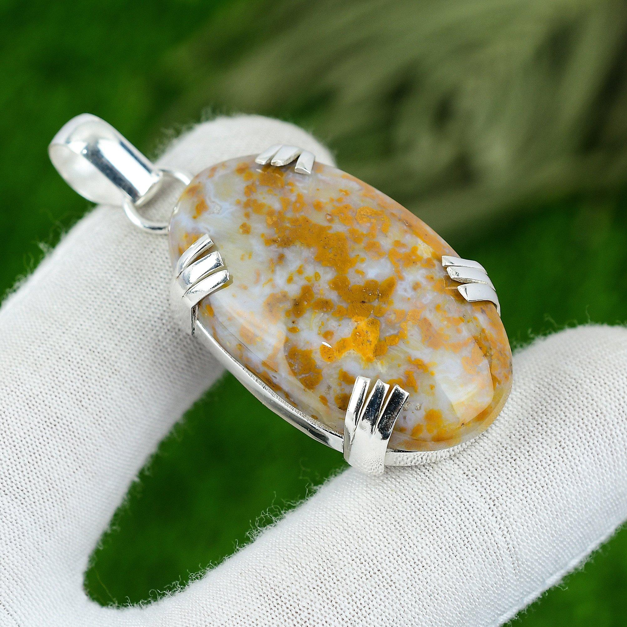 Natural Polka Dot Agate Gemstone Pendant 925 Sterling Silver Jewelry For Women
