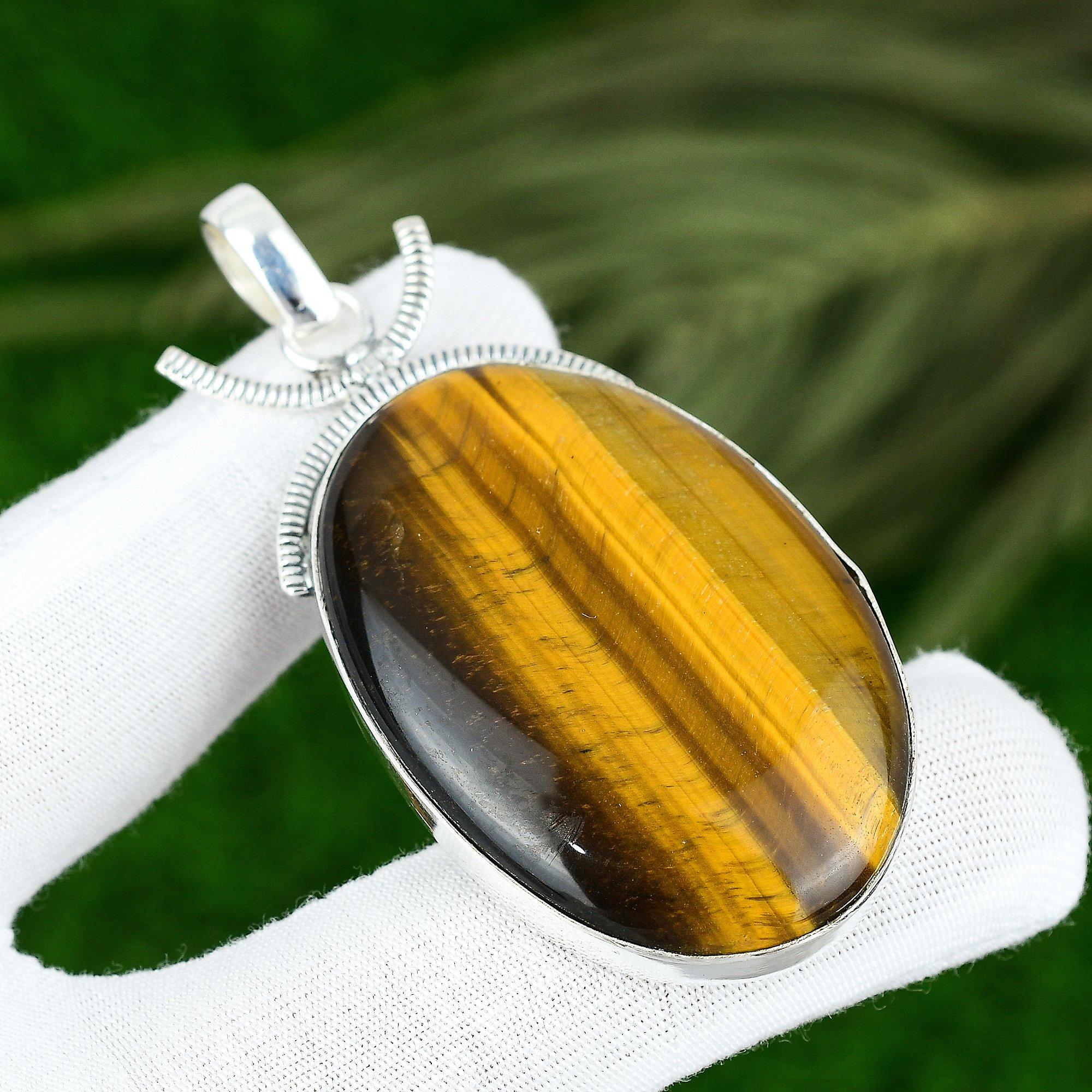 Wedding Gift For Her 925 Sterling Silver Natural Tiger Eye Gemstone Pendant