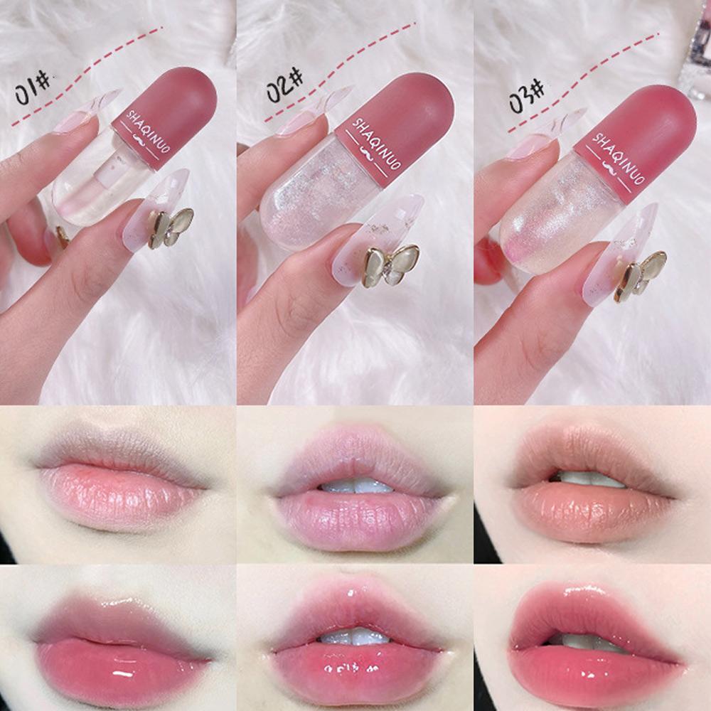 Water Gloss Lip Glaze Kit, 3 Pieces, Long Lasting Moisturizer, Lip Balm, Lip Line Repair, Non-Stick Cup, Y2K Lip Primer Set