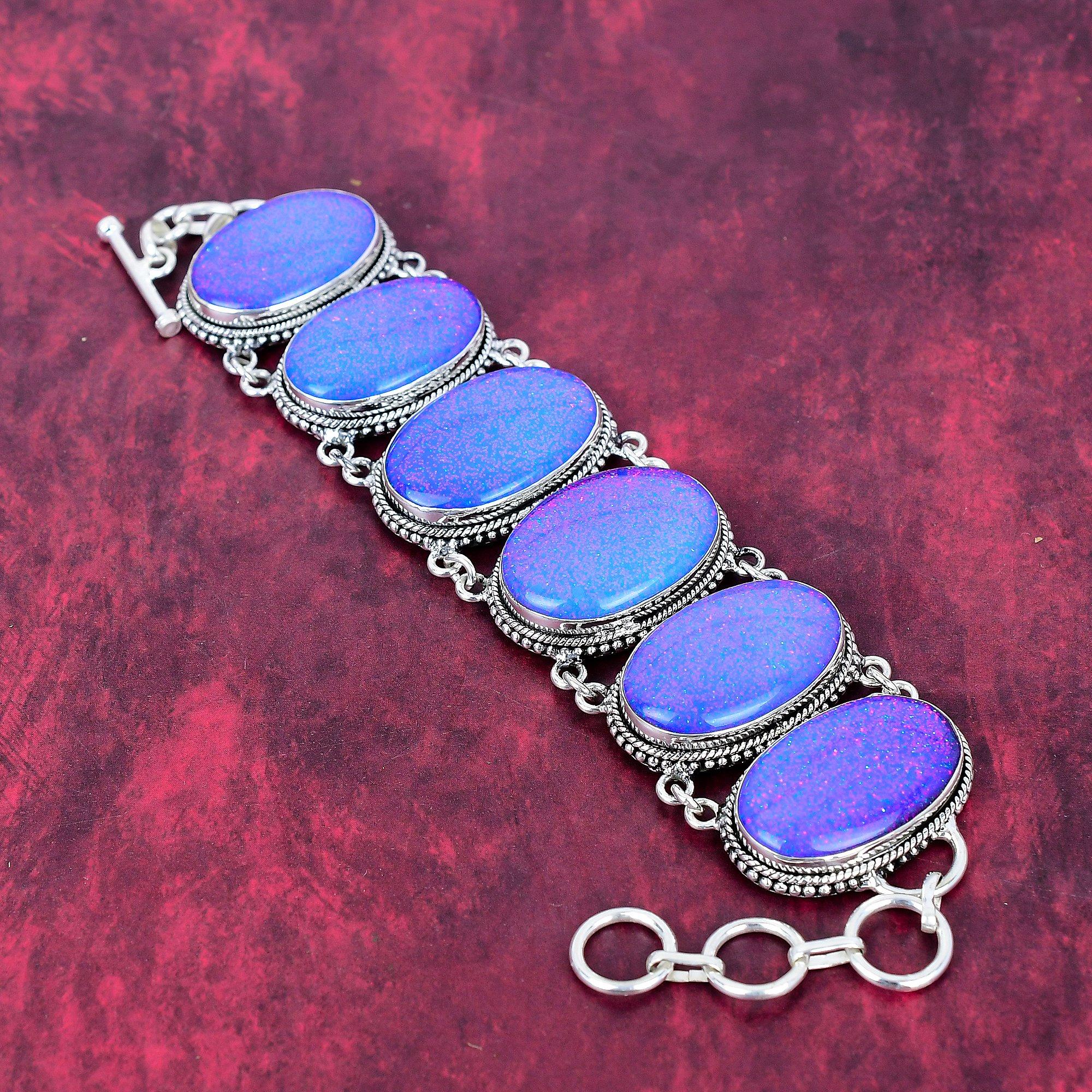 Triplet Opal 925 Solid Sterling Silver Bracelet With Adjustable Chain, Handmade Gemstone Jewelry Bracelet Gift For Her