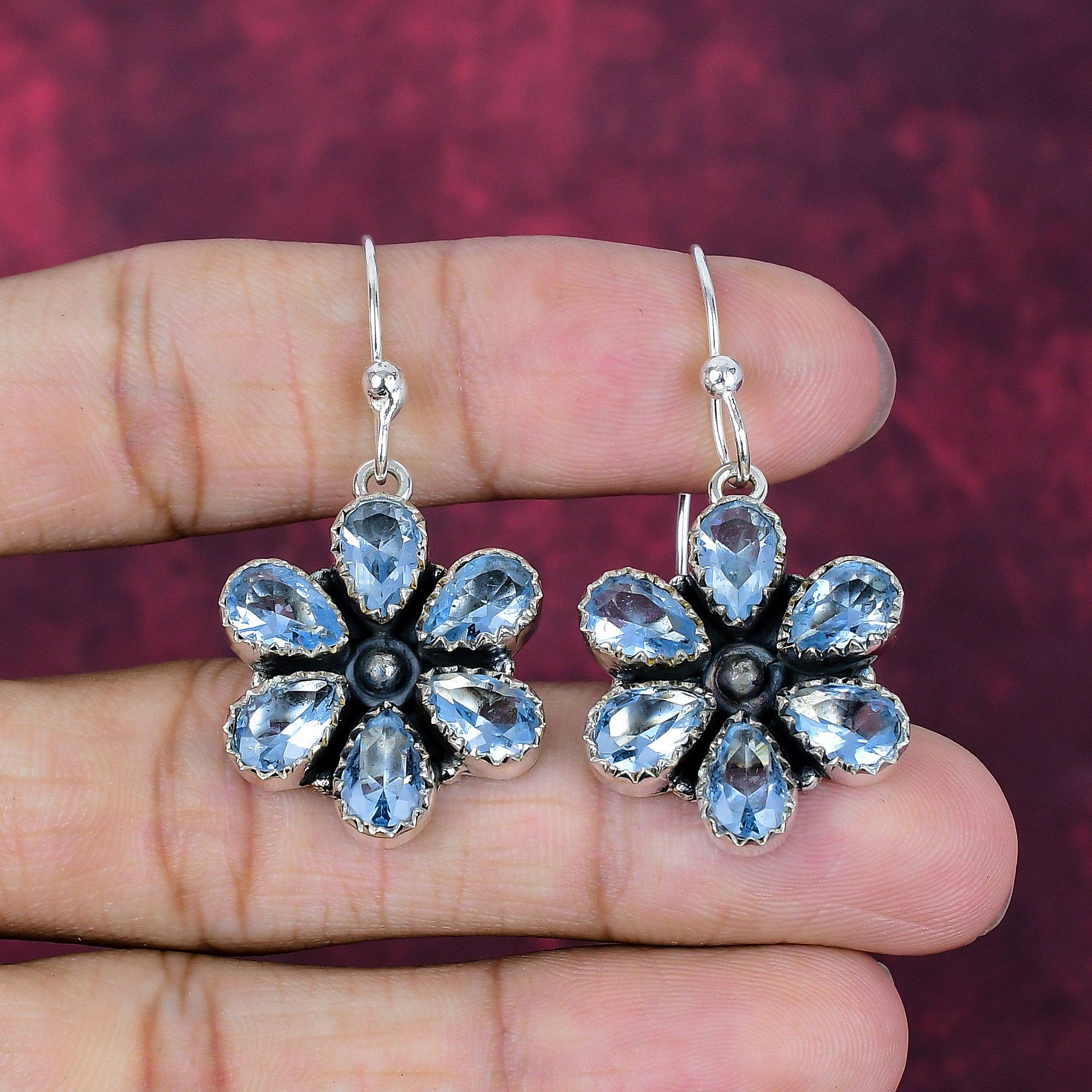 Brincos de tanzanita feitos à mão, brincos de prata esterlina maciça 925, joias antigas, brincos para presente de noivado