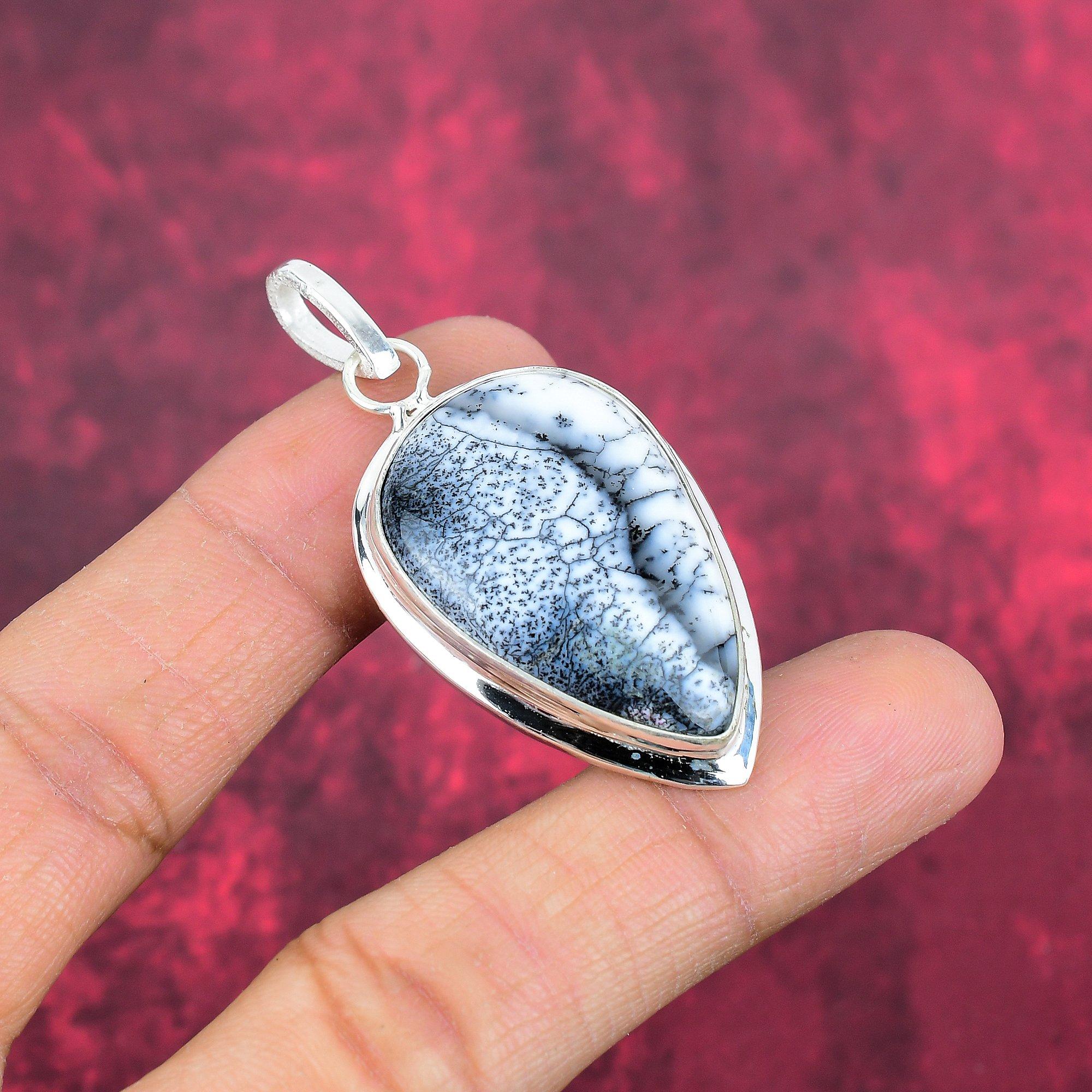 Dendrit Opal 925 Sterling Silber Anhänger, handgemachter Edelstein Schmuck Anhänger Geschenk zum Geburtstag
